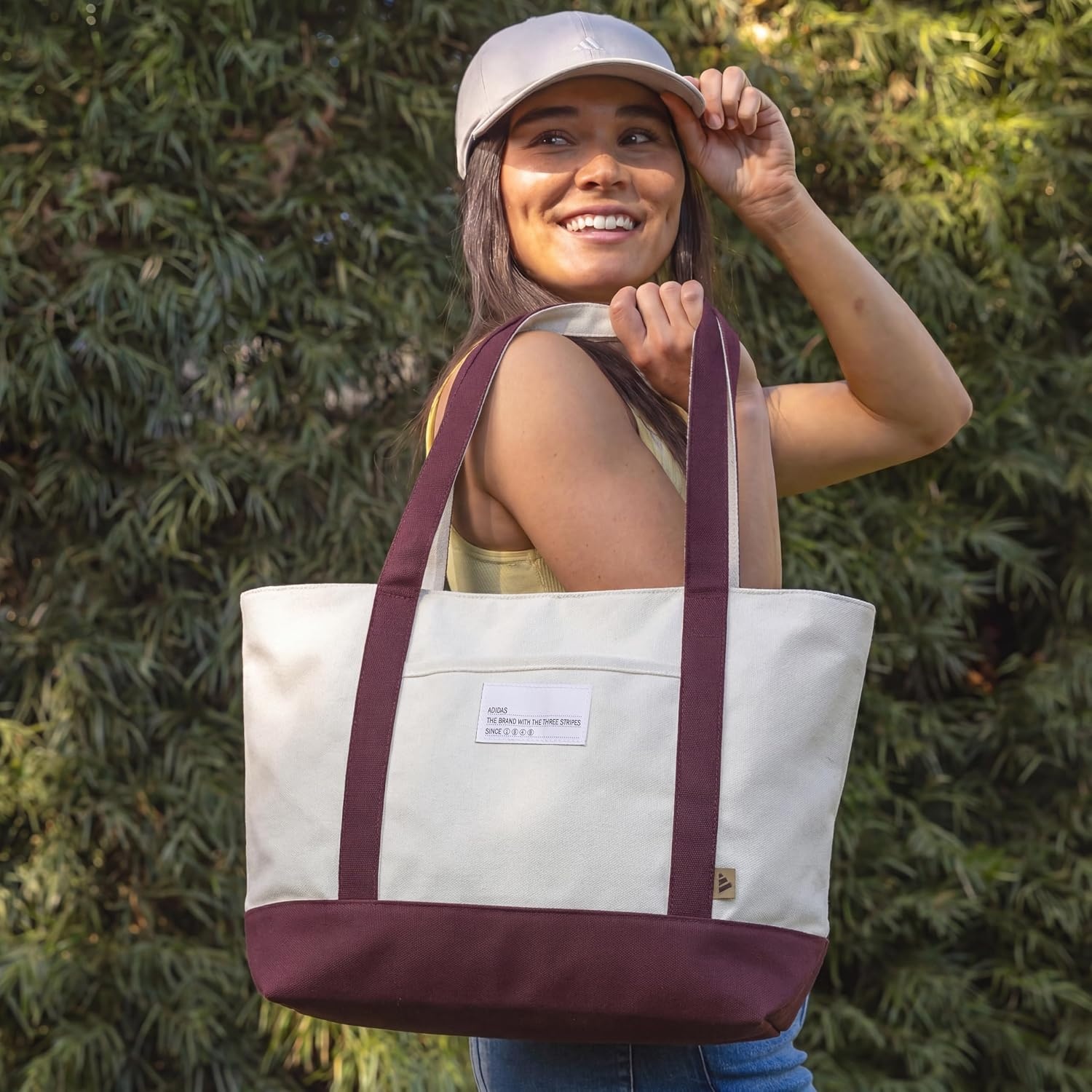 image:imageadidas Canvas Court Tote Bag Roomy Interior Interior Pockets Comfortable Straps Durable Build Everyday amp Court ReadyMaroonOff White2Regular 28l
