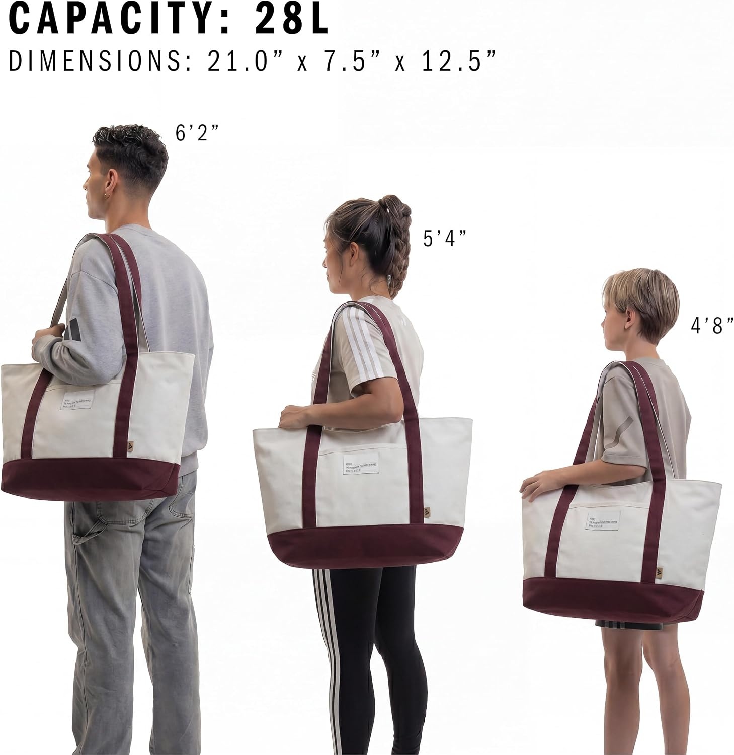 image:imageadidas Canvas Court Tote Bag Roomy Interior Interior Pockets Comfortable Straps Durable Build Everyday amp Court ReadyMaroonOff White2Regular 28l