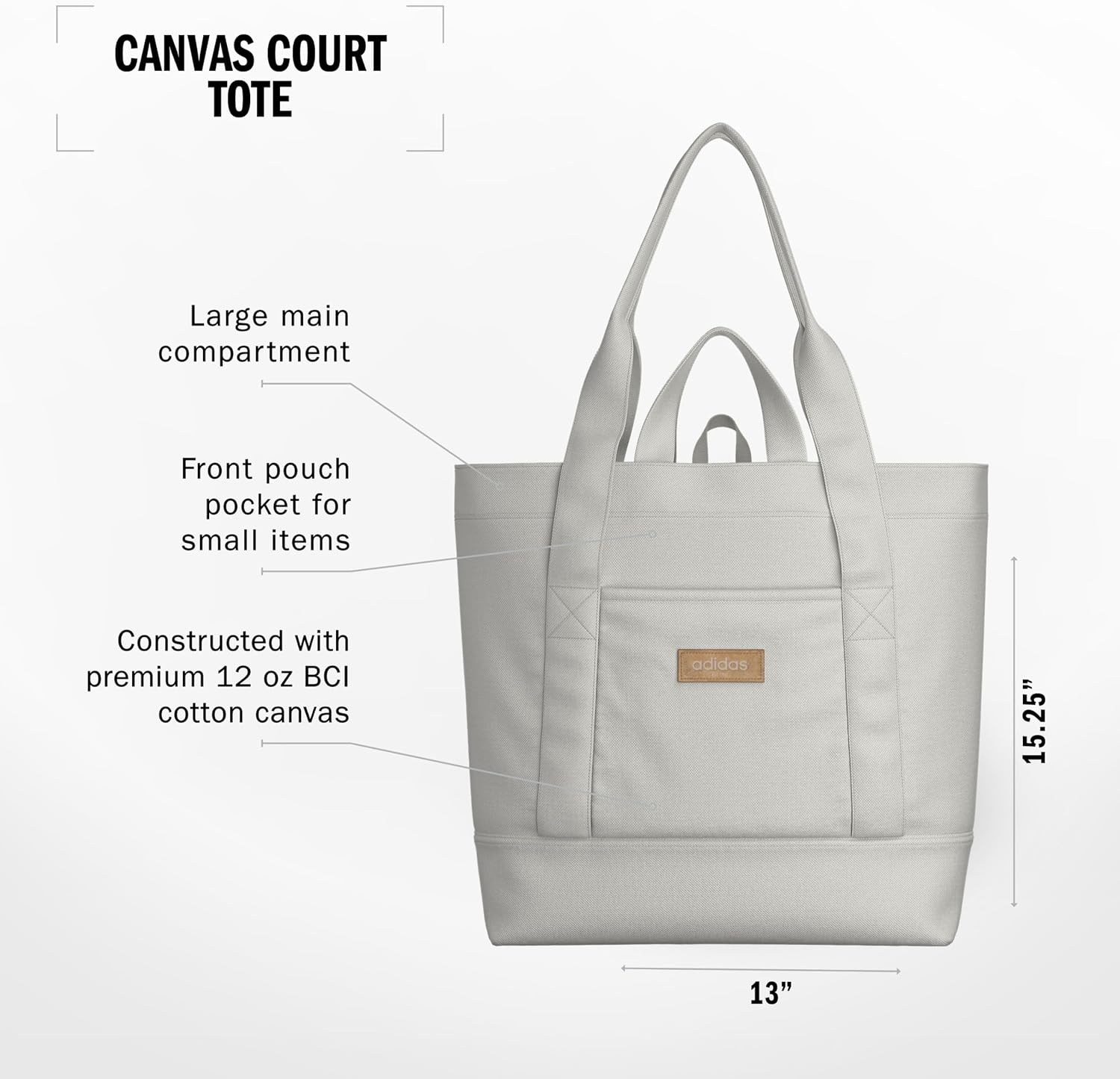image:imageadidas Canvas Court Tote Bag Roomy Interior Interior Pockets Comfortable Straps Durable Build Everyday amp Court ReadyOff White1Regular 28l