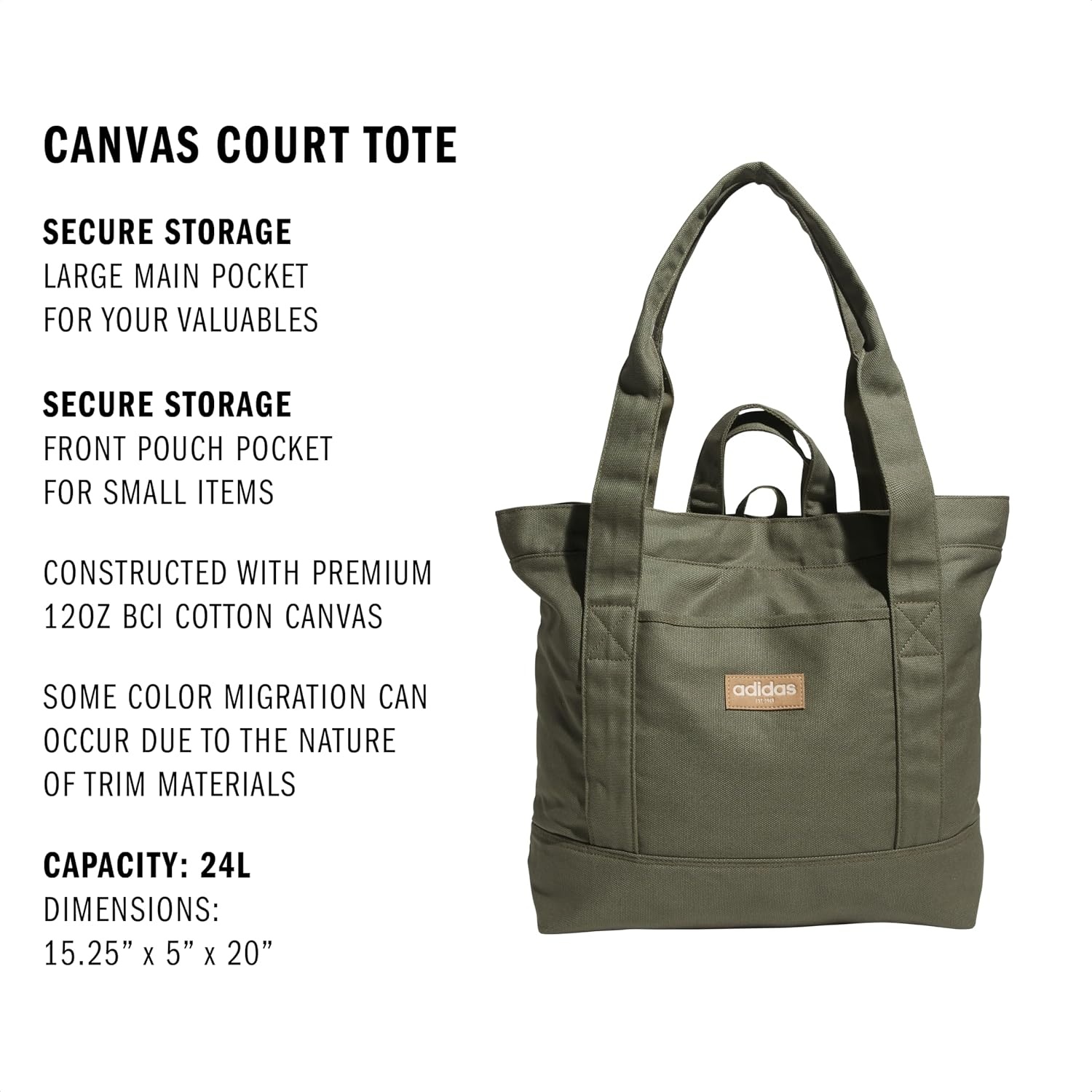 image:imageadidas Canvas Court Tote Bag Roomy Interior Interior Pockets Comfortable Straps Durable Build Everyday amp Court ReadyOlive Strata Green1Regular 28l