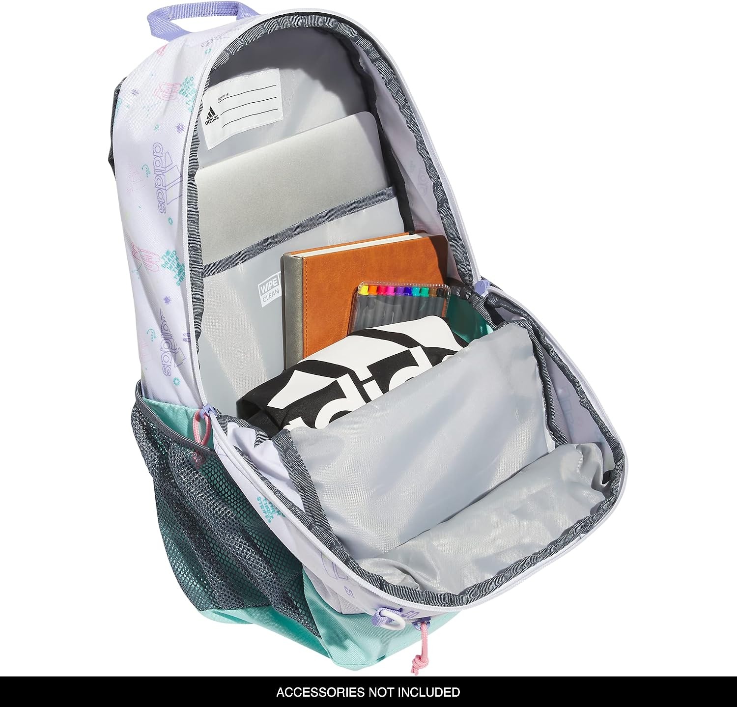 image:imageadidas Creator School Backpack 21L Padded Laptop Sleeve Durable Build RightSized For Kids Carries Comfortably Spills Wipe Away School Gym amp Travel ReadyIcon Brand Love WhiteFlash Aqua BlueLight Purple2