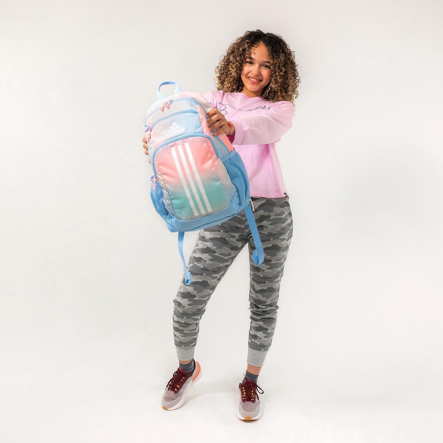 image:imageadidas Creator School Backpack 21L Padded Laptop Sleeve Durable Build RightSized For Kids Carries Comfortably Spills Wipe Away School Gym amp Travel ReadyDazed Gradient Clear SkyClear Sky BluePink Spark2
