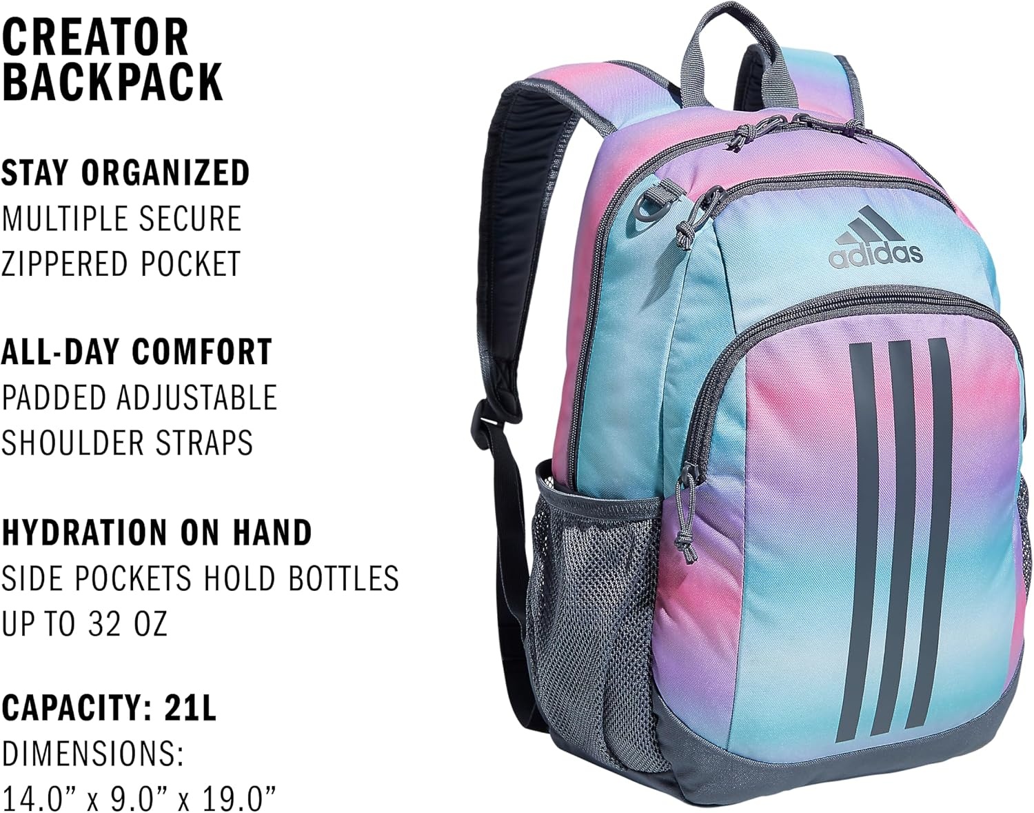 image:imageadidas Creator School Backpack 21L Padded Laptop Sleeve Durable Build RightSized For Kids Carries Comfortably Spills Wipe Away School Gym amp Travel ReadyGradient Rose Tone PinkOnix Grey2