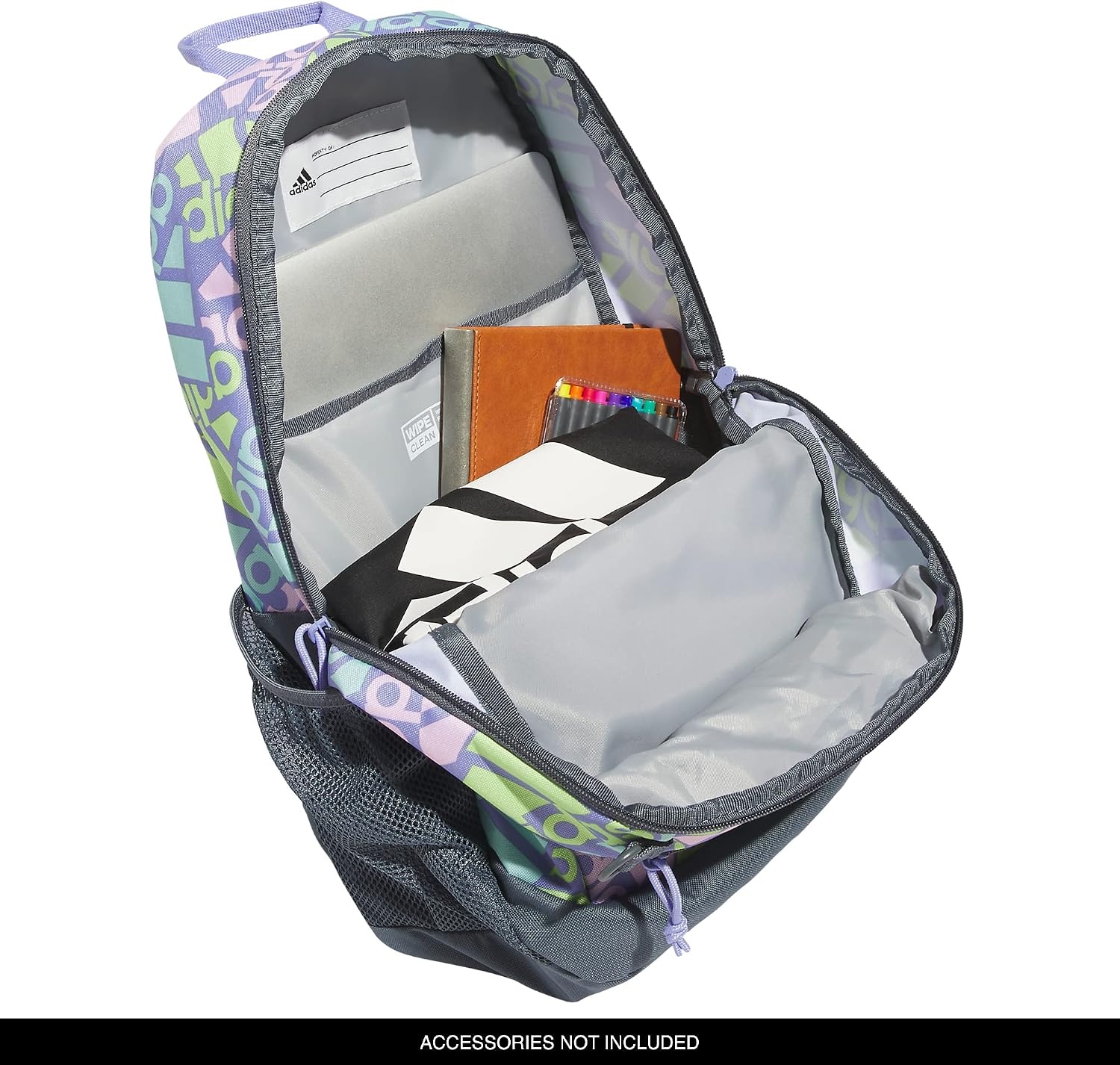 image:imageadidas Creator School Backpack 21L Padded Laptop Sleeve Durable Build RightSized For Kids Carries Comfortably Spills Wipe Away School Gym amp Travel ReadyAdi Multi Collage Light PurpleOnix GreyWhite2