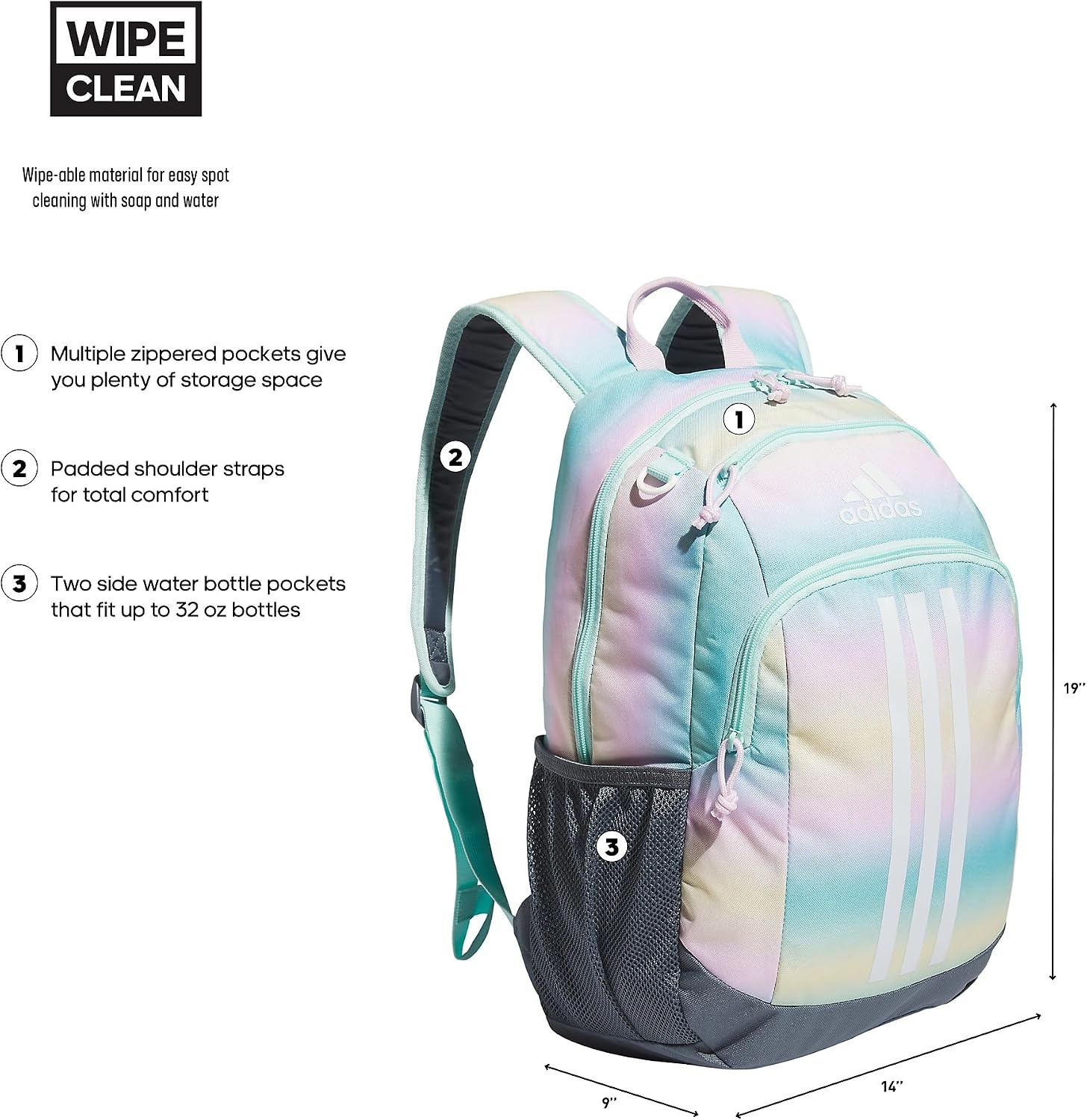 image:imageadidas Creator School Backpack 21L Padded Laptop Sleeve Durable Build RightSized For Kids Carries Comfortably Spills Wipe Away School Gym amp Travel ReadyGradient Flash AquaOnix GreyWhite2