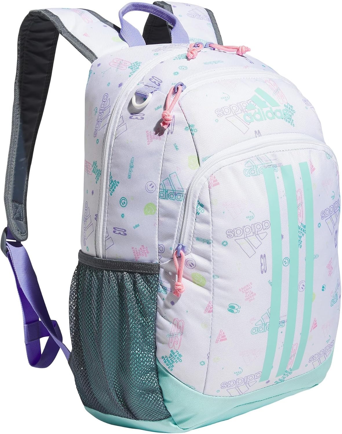image:imageadidas Creator School Backpack 21L Padded Laptop Sleeve Durable Build RightSized For Kids Carries Comfortably Spills Wipe Away School Gym amp Travel ReadyIcon Brand Love WhiteFlash Aqua BlueLight Purple2