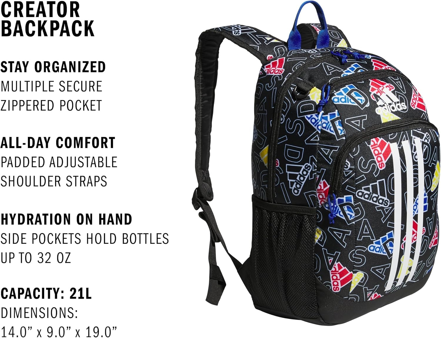 image:imageadidas Creator School Backpack 21L Padded Laptop Sleeve Durable Build RightSized For Kids Carries Comfortably Spills Wipe Away School Gym amp Travel ReadyAdi Comp BlackTeam Royal Blue2