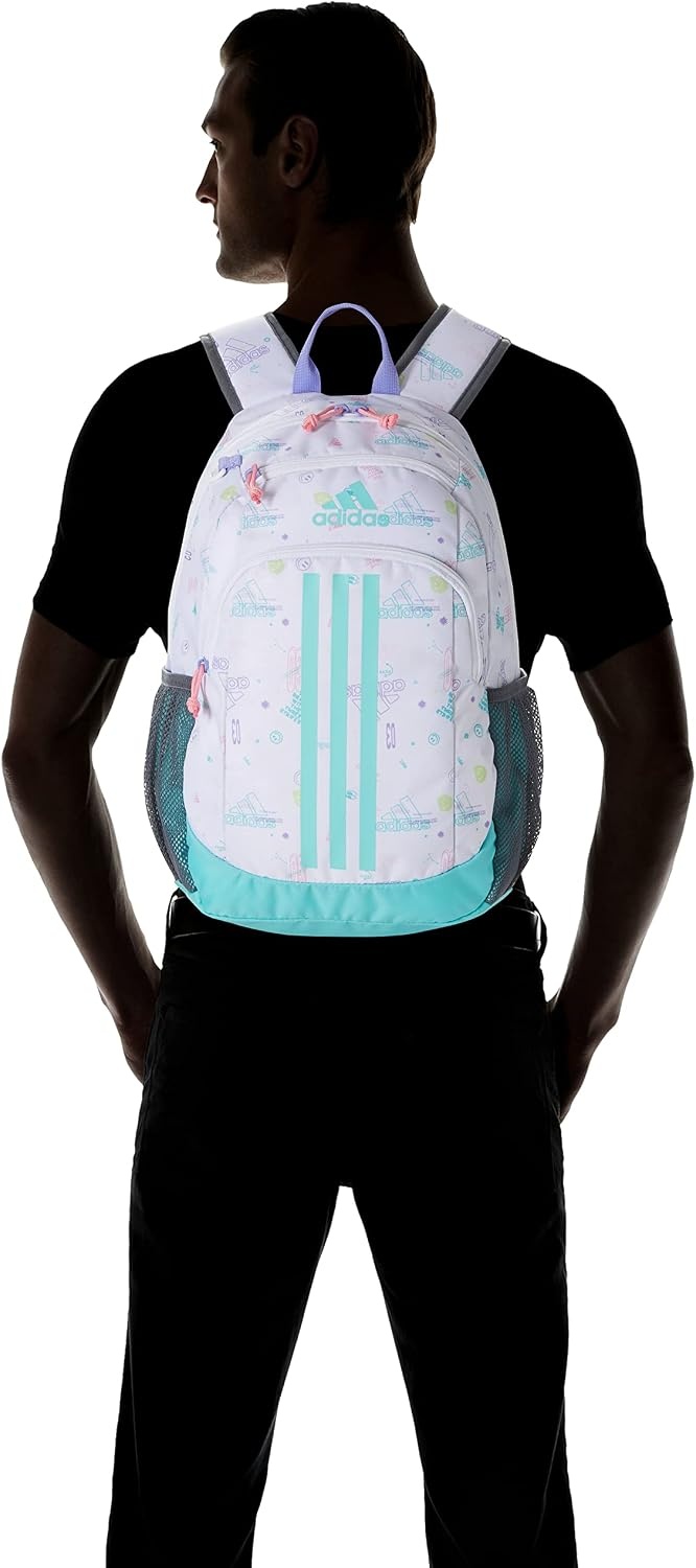 image:imageadidas Creator School Backpack 21L Padded Laptop Sleeve Durable Build RightSized For Kids Carries Comfortably Spills Wipe Away School Gym amp Travel ReadyIcon Brand Love WhiteFlash Aqua BlueLight Purple2