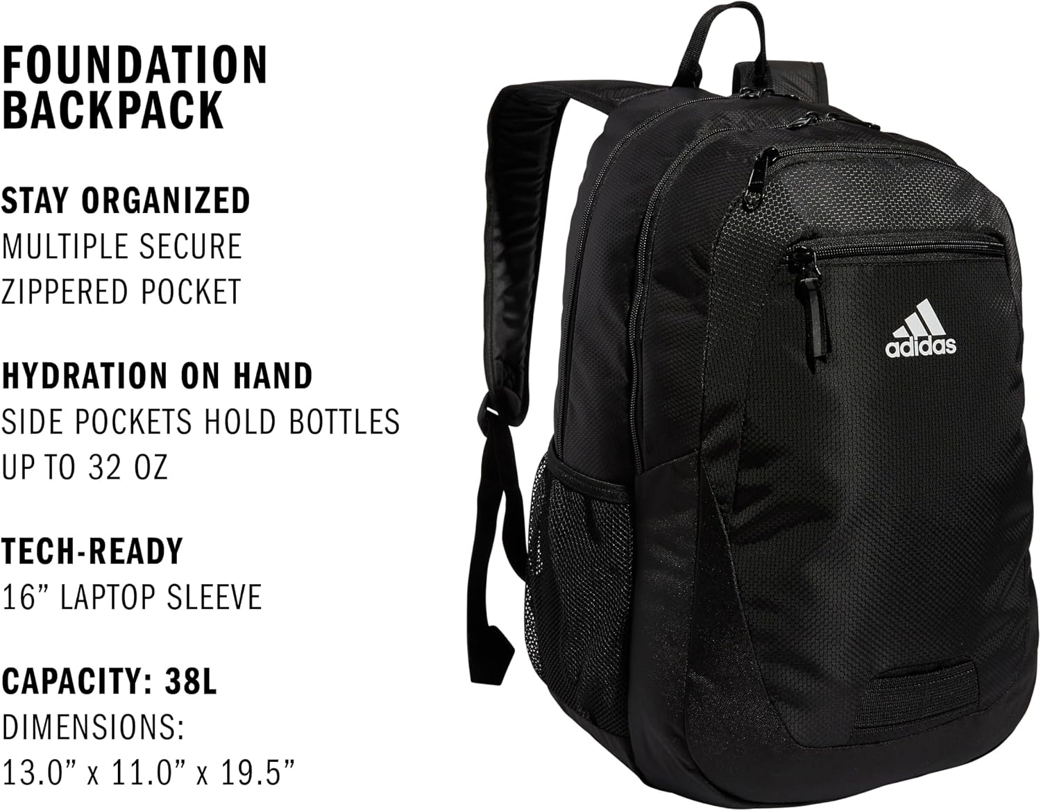 image:imageadidas Foundation Backpack 38LBlackWhite