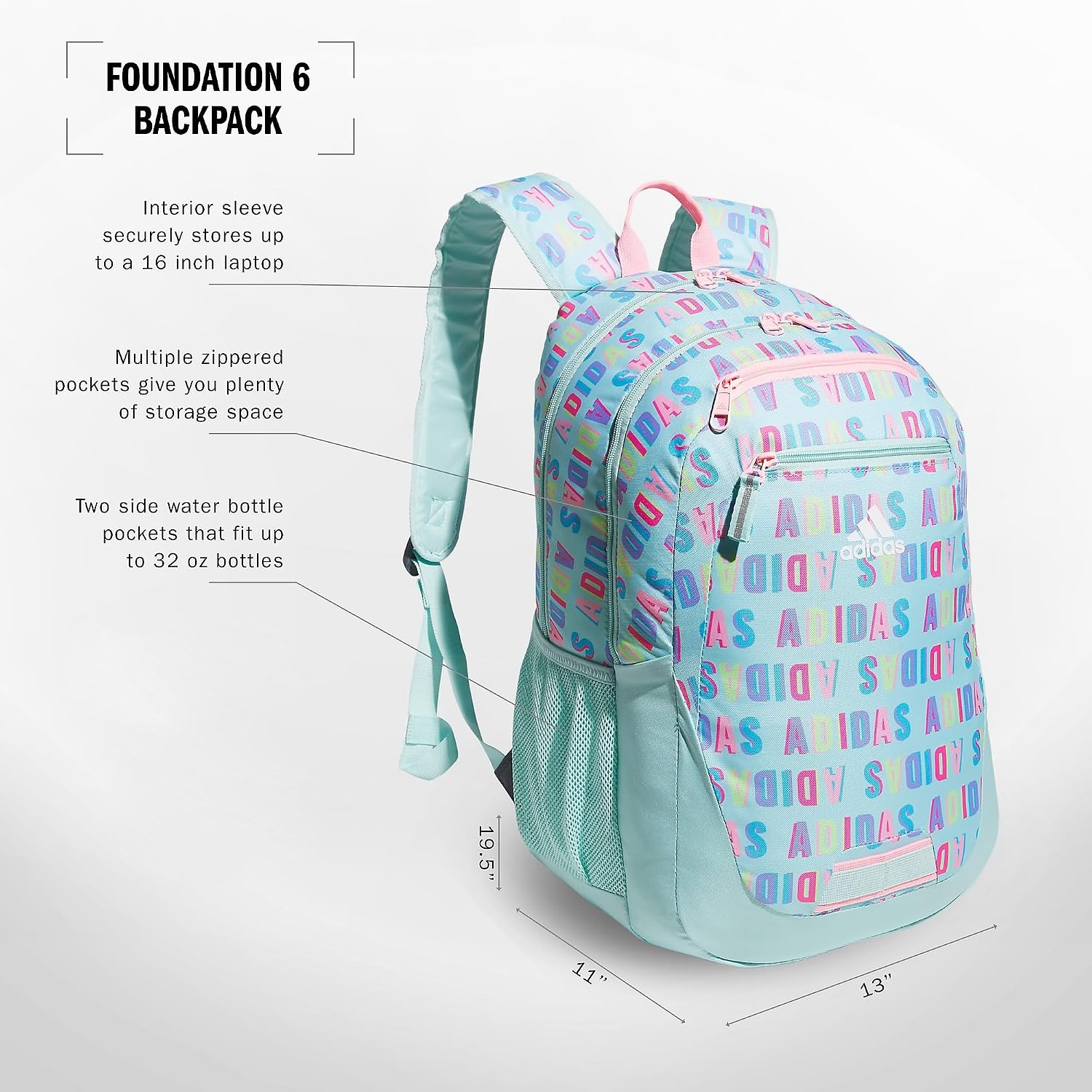 image:imageadidas Foundation Backpack 38LHall Pass Semi Flash AquaPink Spark