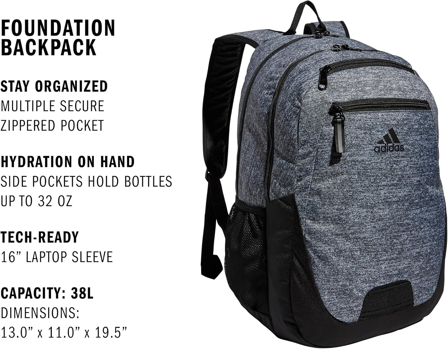 image:imageadidas Foundation Backpack 38LJersey Onix GreyBlack