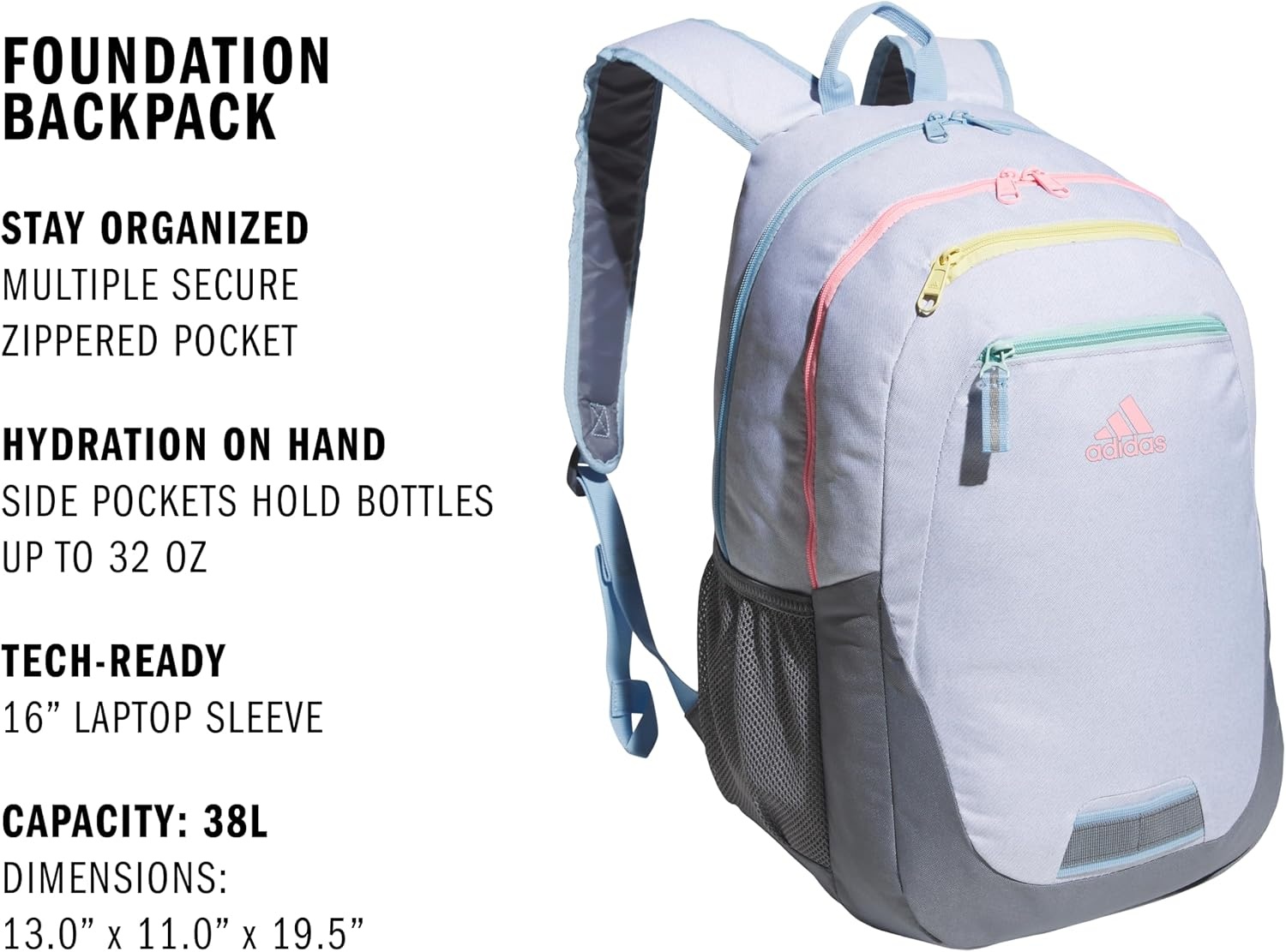 image:imageadidas Foundation Backpack 38LTwill WhitePink SparkGrey