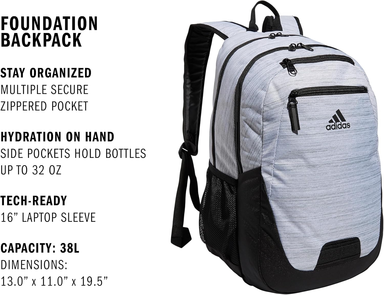 image:imageadidas Foundation Backpack 38LTwo Tone WhiteBlack