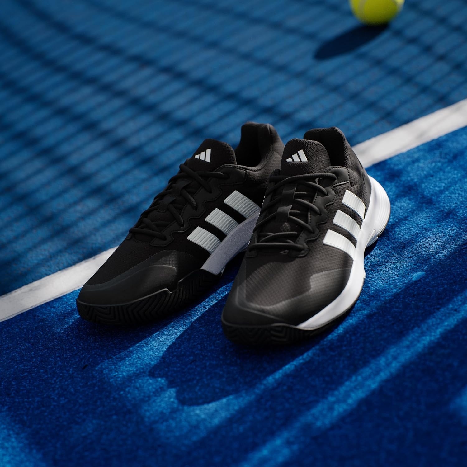 image:imageadidas Mens Gamecourt 2 Tennis ShoesBlackWhiteSilver Metallic
