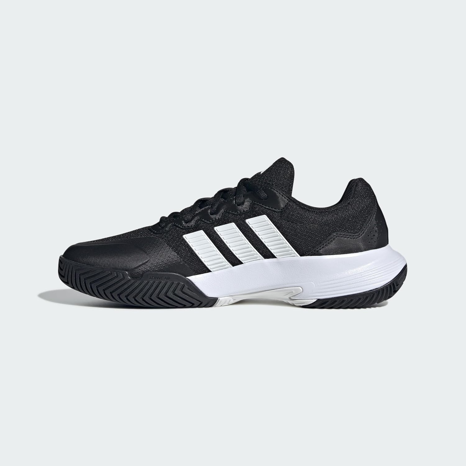 image:imageadidas Mens Gamecourt 2 Tennis ShoesBlackWhiteSilver Metallic