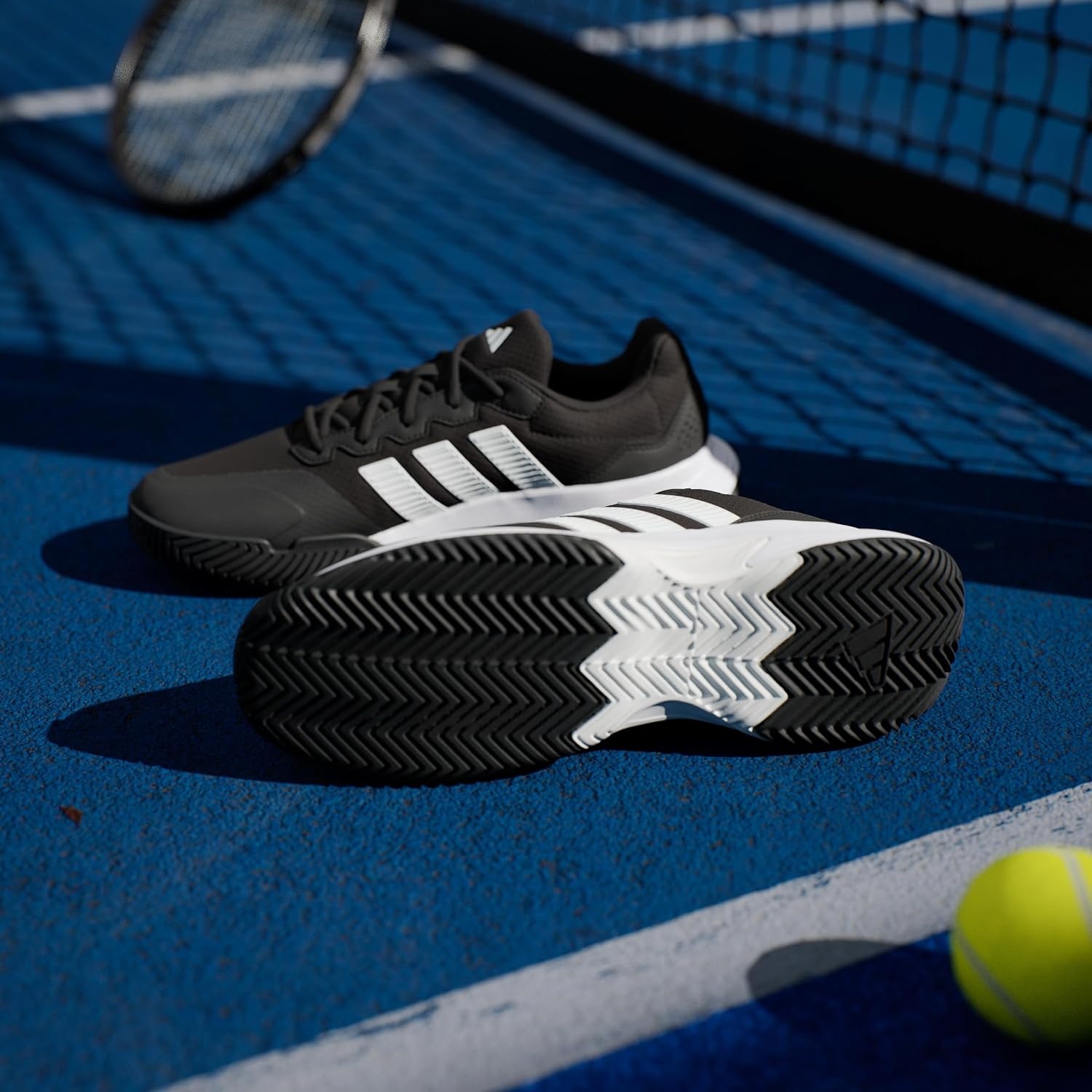 image:imageadidas Mens Gamecourt 2 Tennis ShoesBlackWhiteSilver Metallic