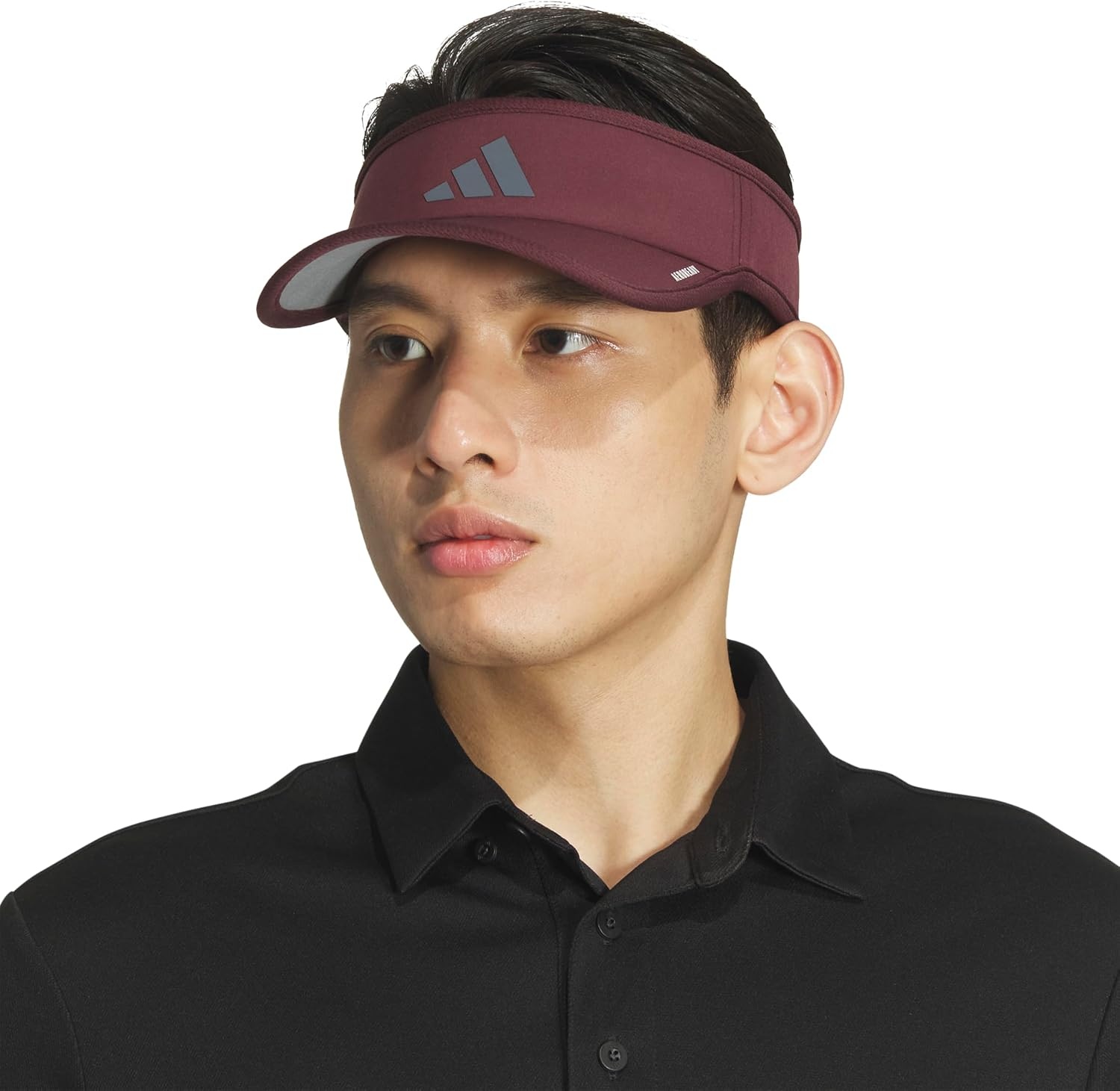 image:imageadidas Mens Superlite Visor OpenTop Design MoistureWicking Sweatband Adjustable Fit 3Stripes Side Detail DialIn Your Fit AllDay Sun ComfortAurora Ruby RedOnix Grey3