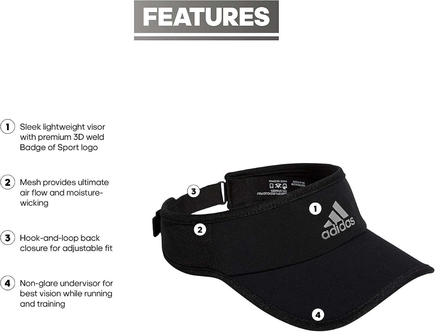 image:imageadidas Mens Superlite Visor OpenTop Design MoistureWicking Sweatband Adjustable Fit 3Stripes Side Detail DialIn Your Fit AllDay Sun ComfortBlackSilver Reflective2