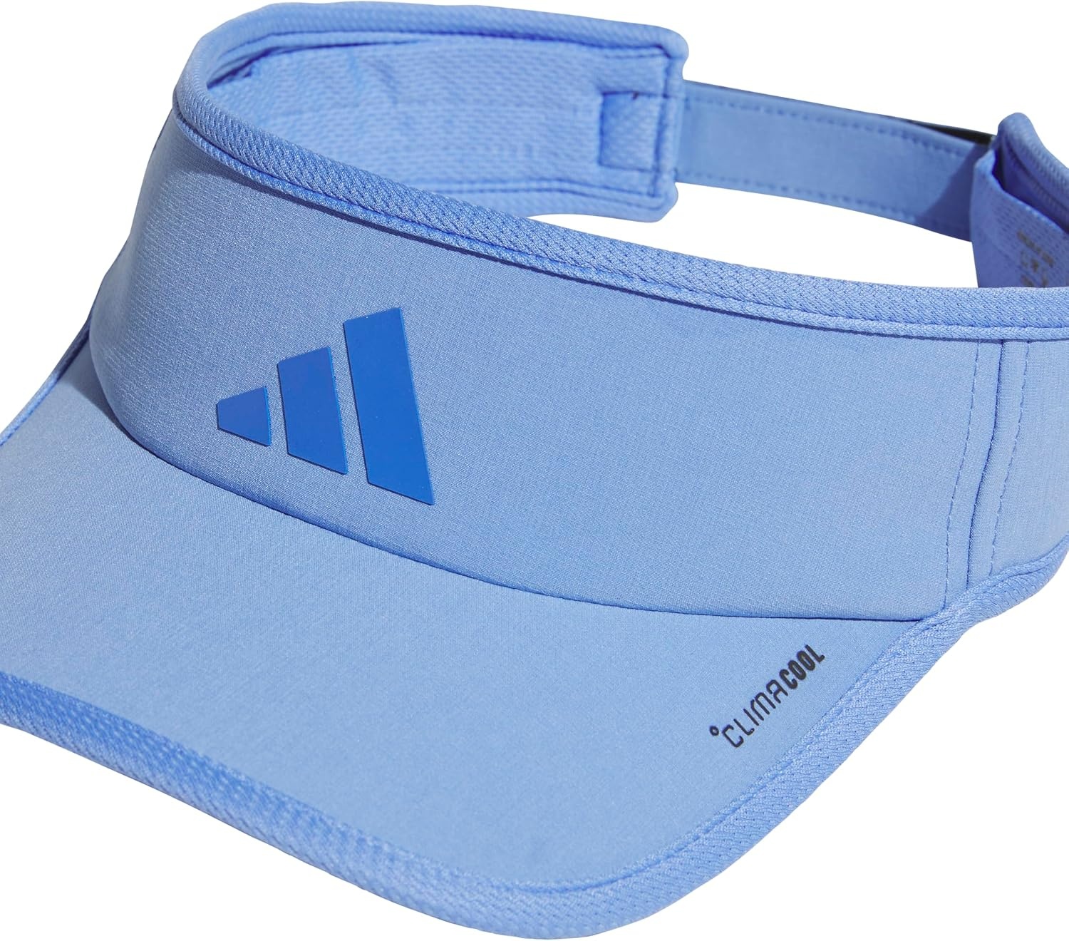 image:imageadidas Mens Superlite Visor OpenTop Design MoistureWicking Sweatband Adjustable Fit 3Stripes Side Detail DialIn Your Fit AllDay Sun ComfortBlue FusionHires Blue3