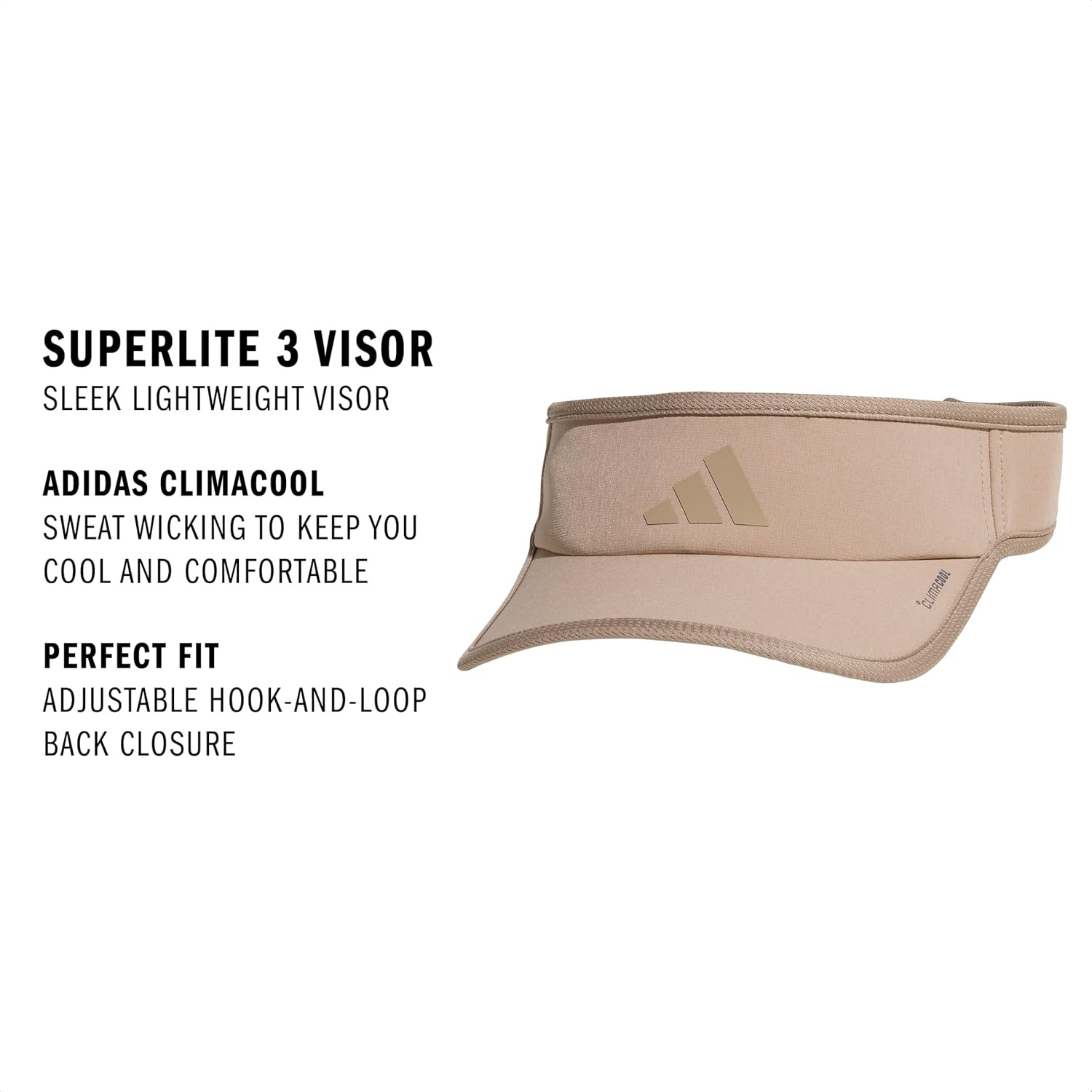 image:imageadidas Mens Superlite Visor OpenTop Design MoistureWicking Sweatband Adjustable Fit 3Stripes Side Detail DialIn Your Fit AllDay Sun ComfortChalky Brown3