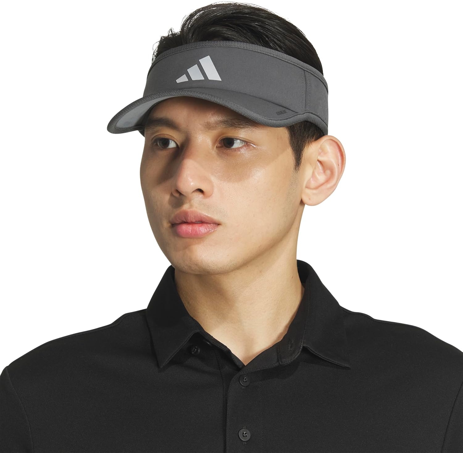 image:imageadidas Mens Superlite Visor OpenTop Design MoistureWicking Sweatband Adjustable Fit 3Stripes Side Detail DialIn Your Fit AllDay Sun ComfortGrey SixSilver Metallic3