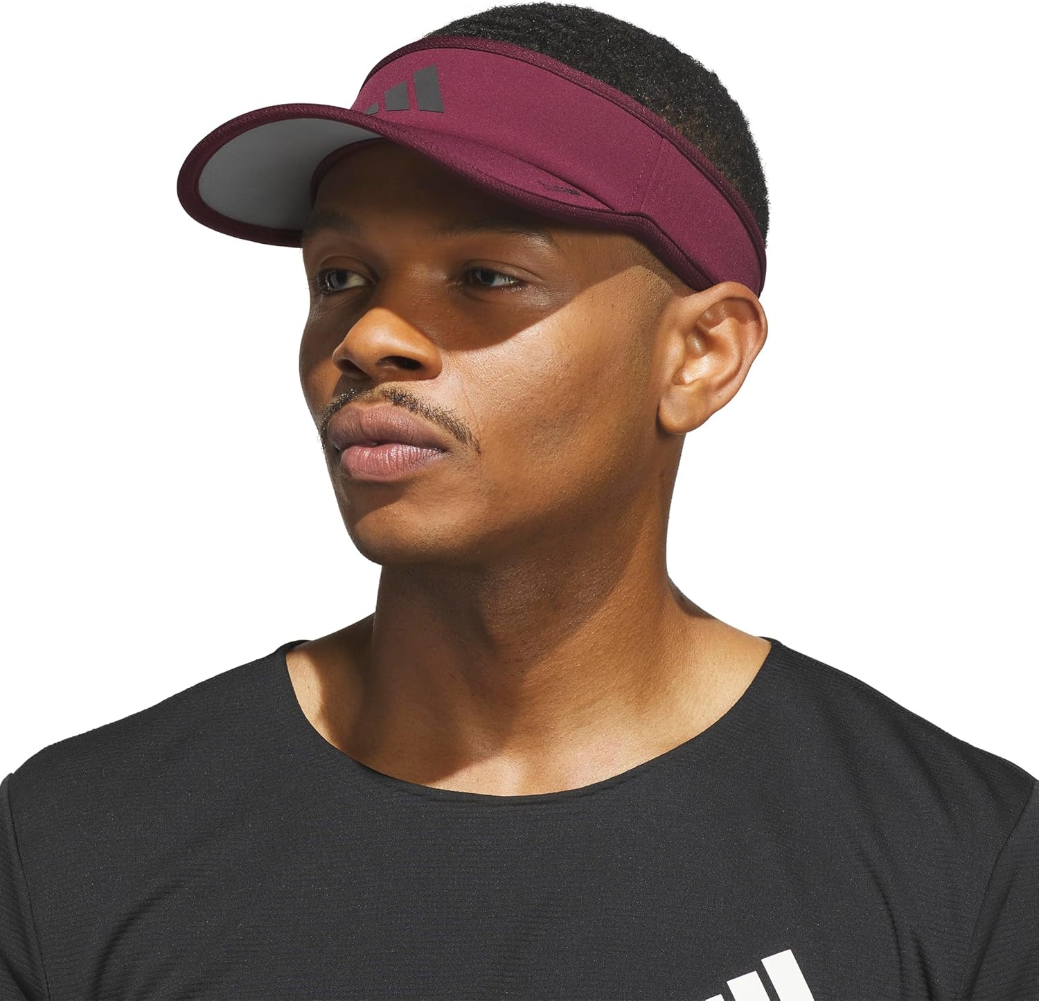 image:imageadidas Mens Superlite Visor OpenTop Design MoistureWicking Sweatband Adjustable Fit 3Stripes Side Detail DialIn Your Fit AllDay Sun ComfortMaroonBlack3