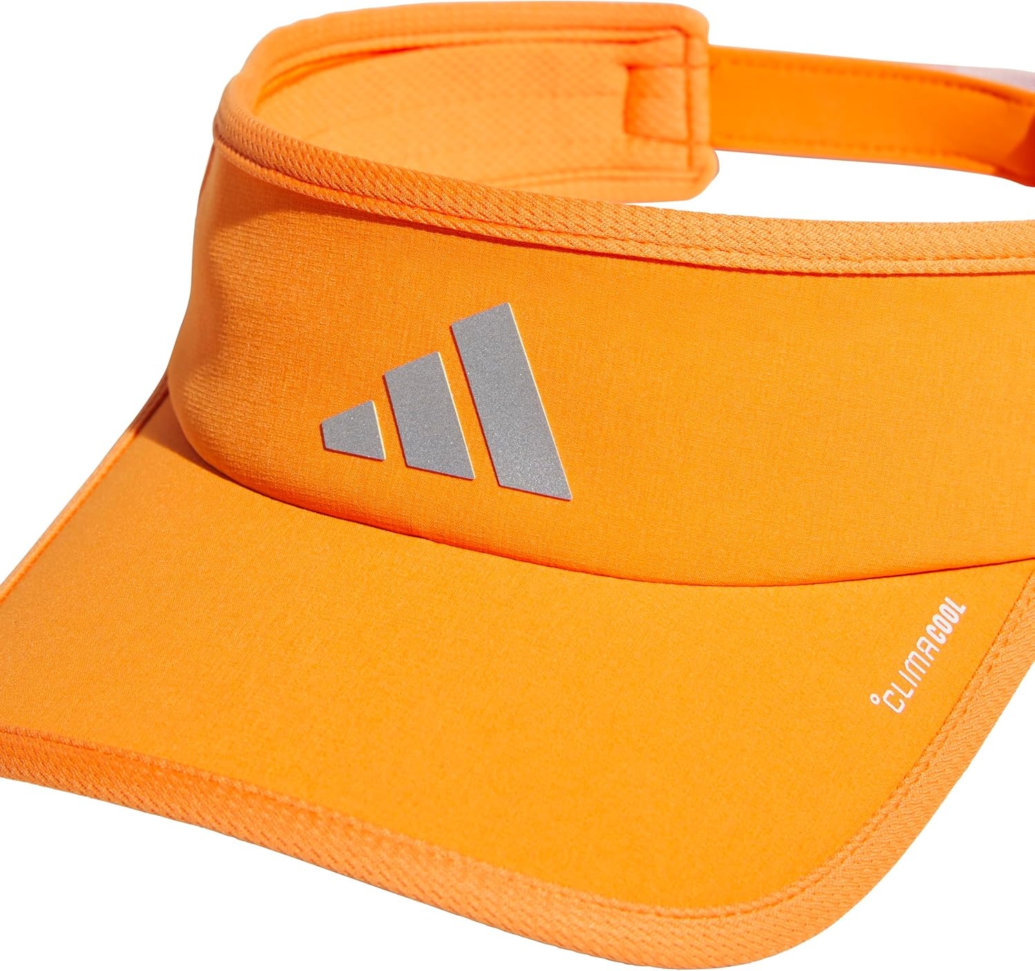 image:imageadidas Mens Superlite Visor OpenTop Design MoistureWicking Sweatband Adjustable Fit 3Stripes Side Detail DialIn Your Fit AllDay Sun ComfortPure OrangeSilver MetallicWhite3