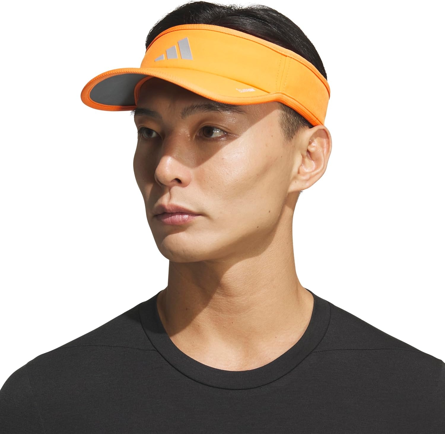 image:imageadidas Mens Superlite Visor OpenTop Design MoistureWicking Sweatband Adjustable Fit 3Stripes Side Detail DialIn Your Fit AllDay Sun ComfortPure OrangeSilver MetallicWhite3
