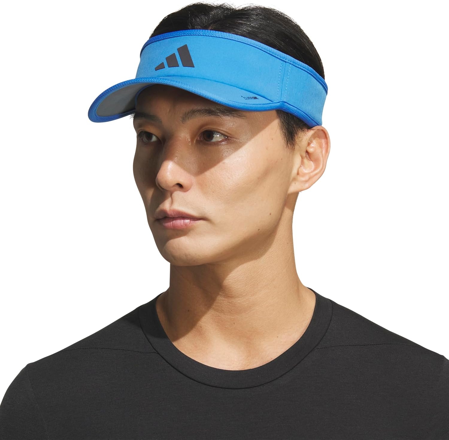 image:imageadidas Mens Superlite Visor OpenTop Design MoistureWicking Sweatband Adjustable Fit 3Stripes Side Detail DialIn Your Fit AllDay Sun ComfortRay BlueBlack3