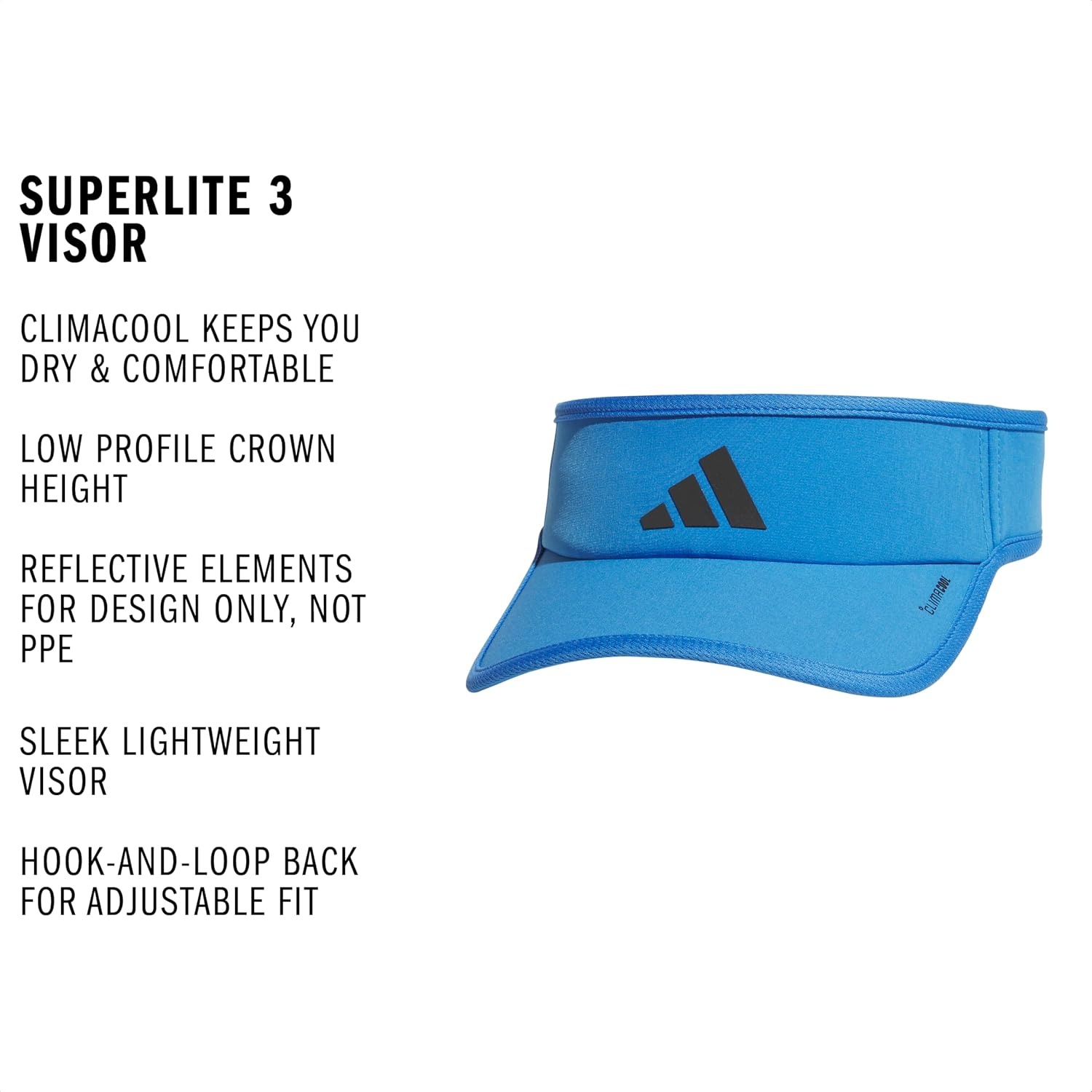 image:imageadidas Mens Superlite Visor OpenTop Design MoistureWicking Sweatband Adjustable Fit 3Stripes Side Detail DialIn Your Fit AllDay Sun ComfortRay BlueBlack3