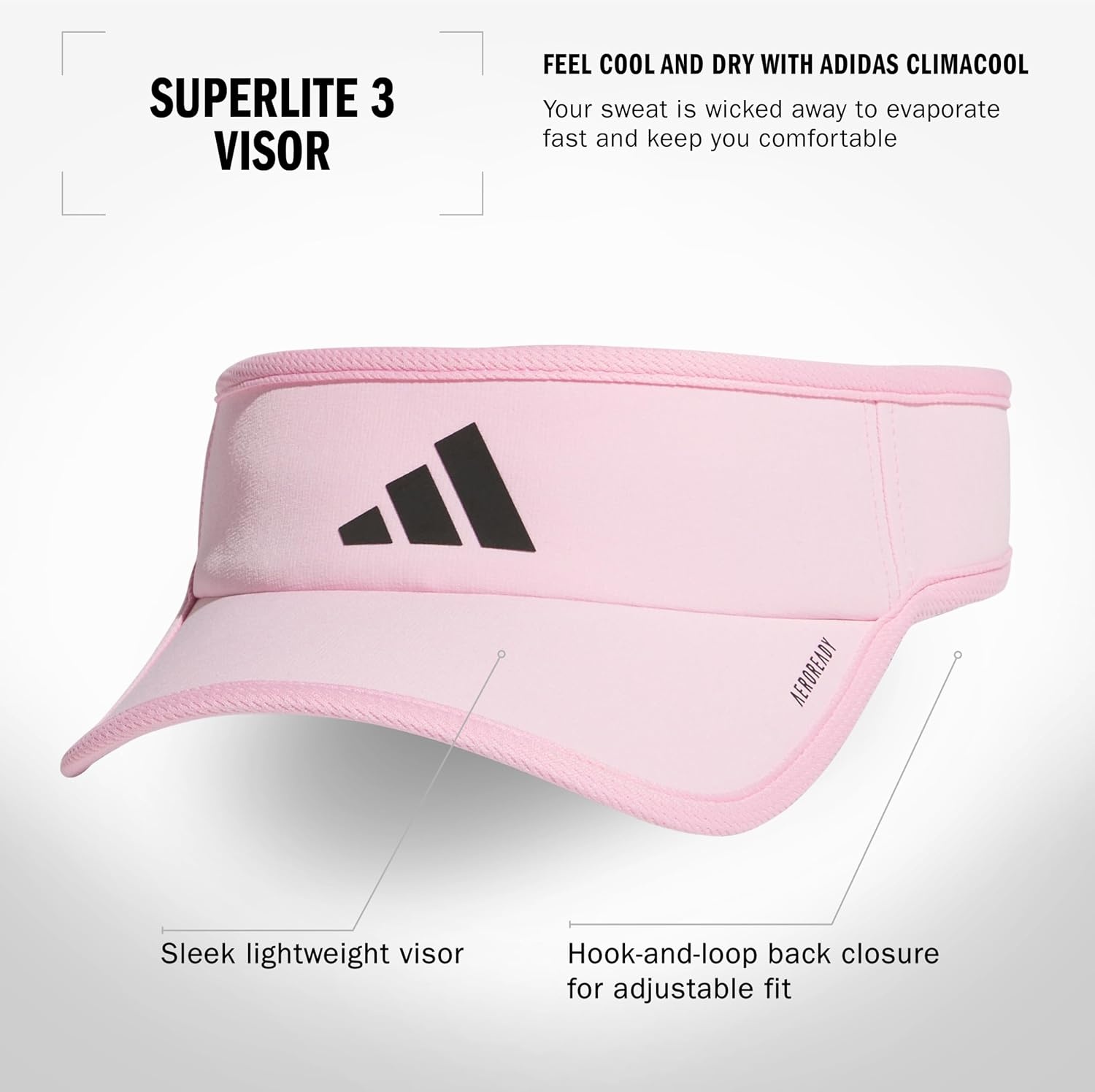 image:imageadidas Mens Superlite Visor OpenTop Design MoistureWicking Sweatband Adjustable Fit 3Stripes Side Detail DialIn Your Fit AllDay Sun ComfortTrue PinkBlack3