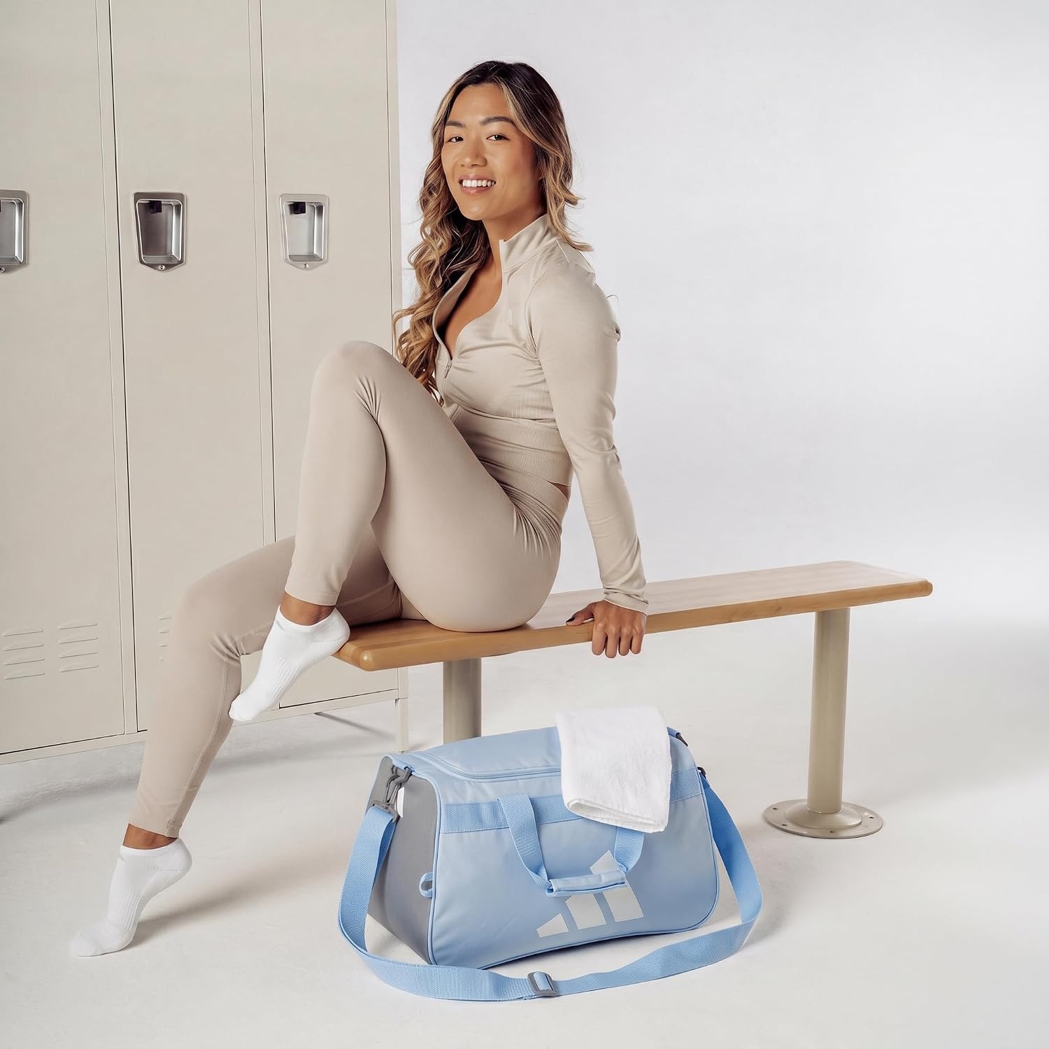 image:imageadidas Power Gym Bag Lightweight Small Duffel Blush PinkWhiteHalo Silver Grey OSFAGlow BlueWhiteGrey Three