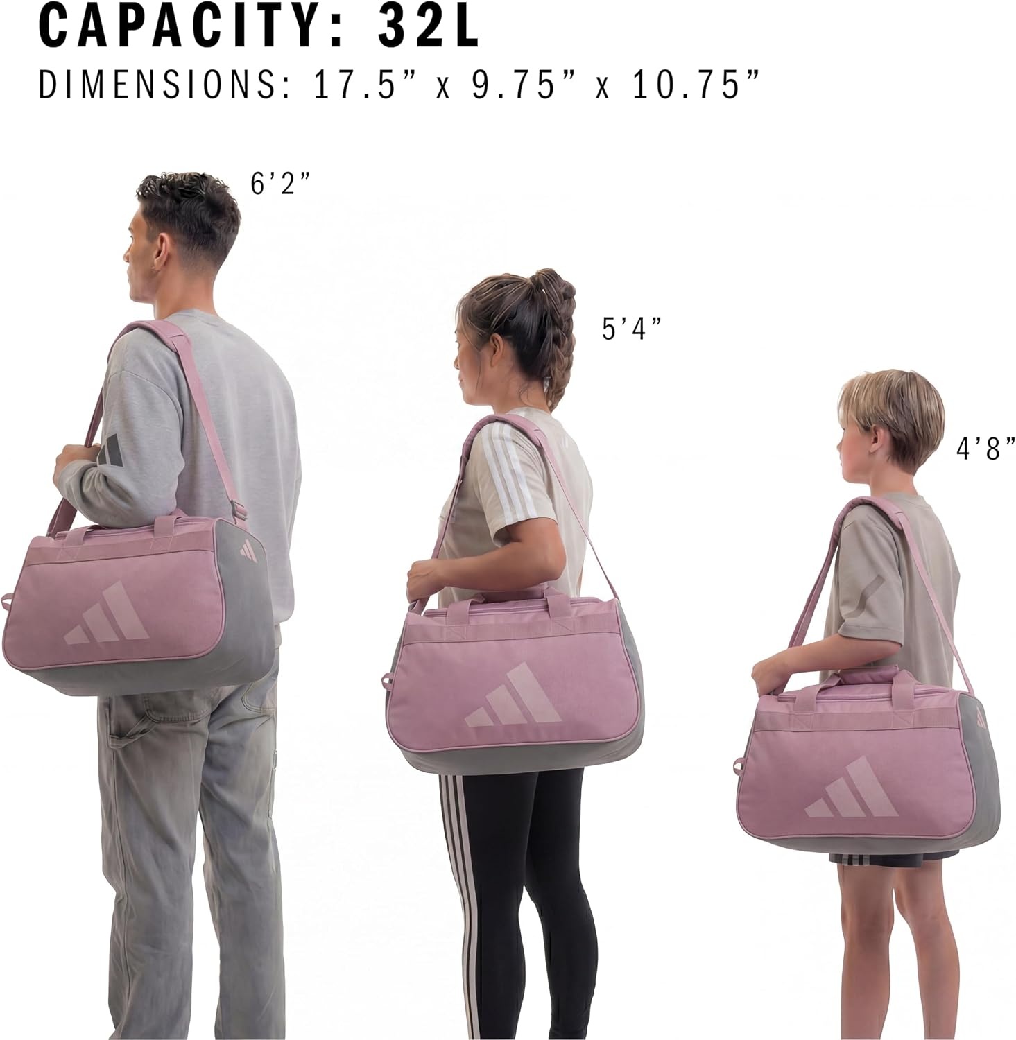 image:imageadidas Power Gym Bag Lightweight Small Duffel Blush PinkWhiteHalo Silver Grey OSFAMagic Mauve PurpleGrey Four