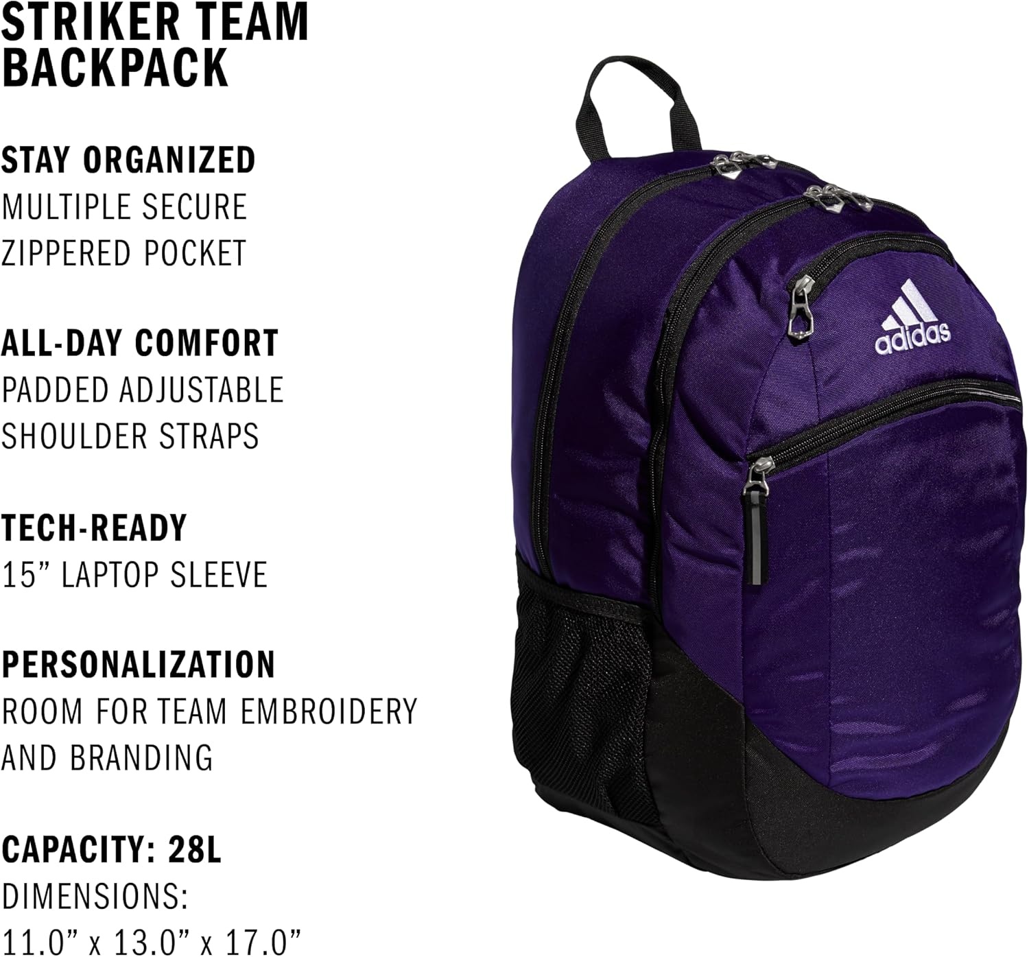 image:imageadidas Unisex Striker II Team Backpack BlackWhite One SizeCollegiate PurpleBlackWhite20 28l