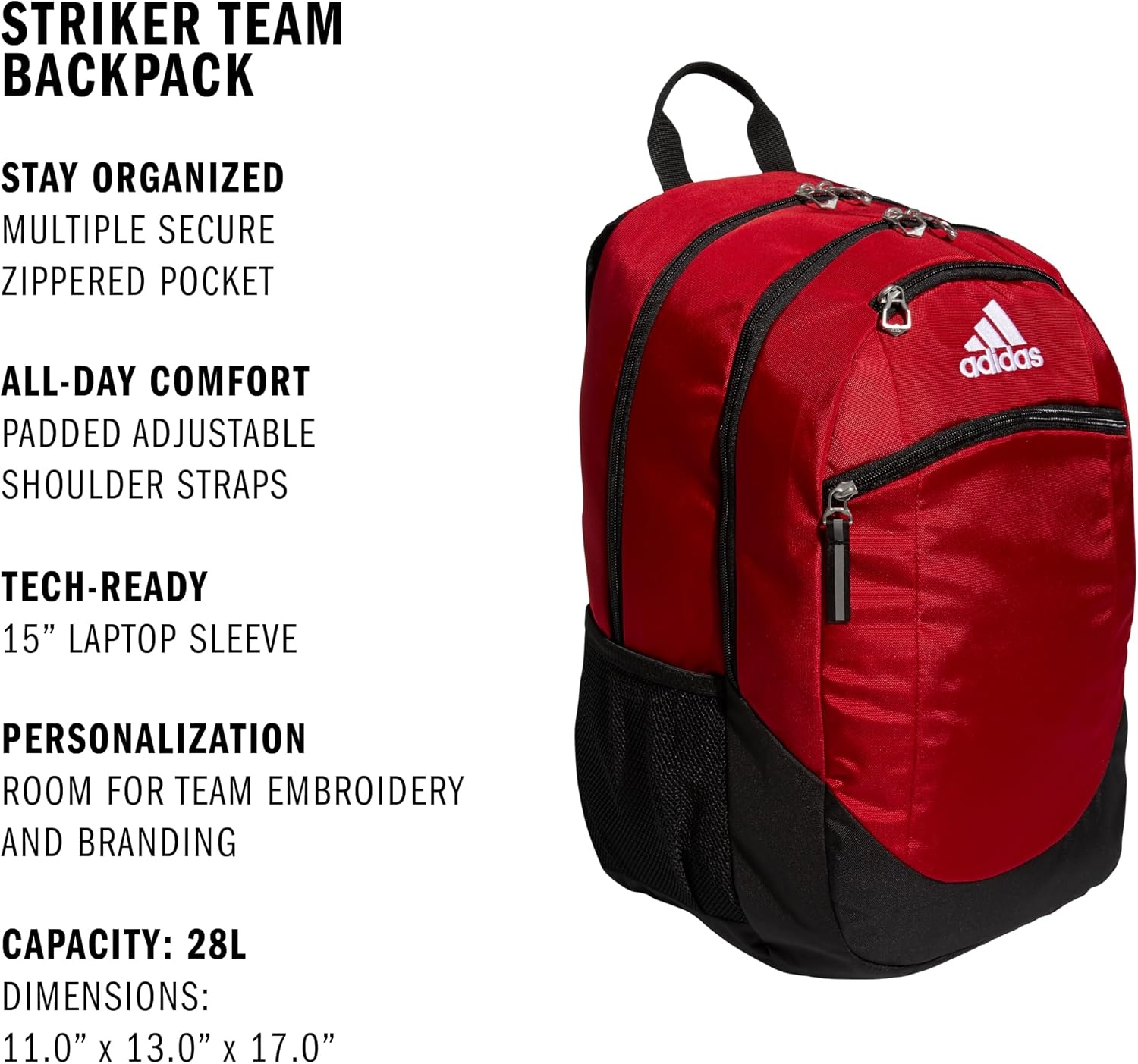 image:imageadidas Unisex Striker II Team Backpack BlackWhite One SizePower RedBlackWhite20 28l