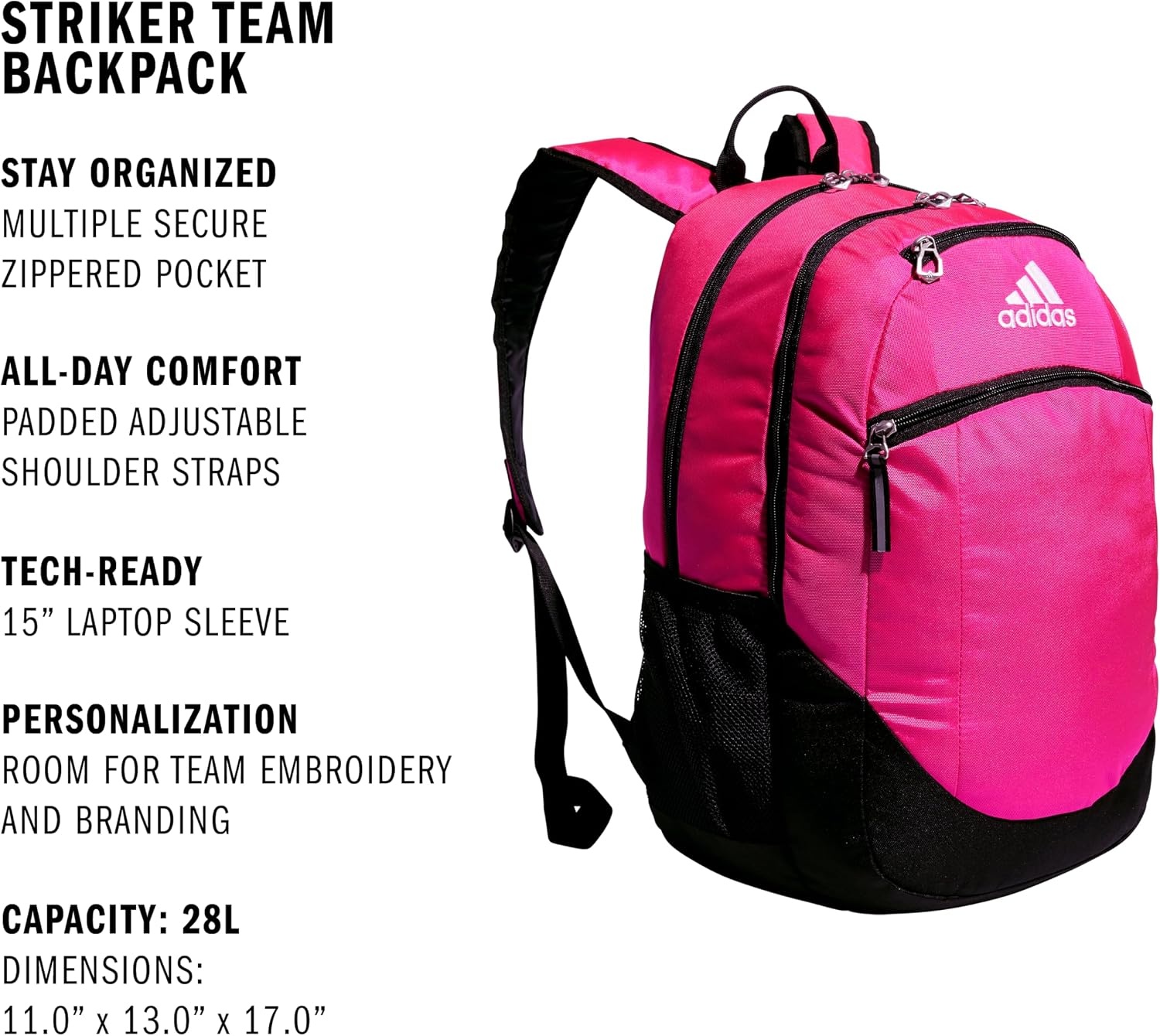 image:imageadidas Unisex Striker II Team Backpack BlackWhite One SizeShock PinkBlackWhite20 28l
