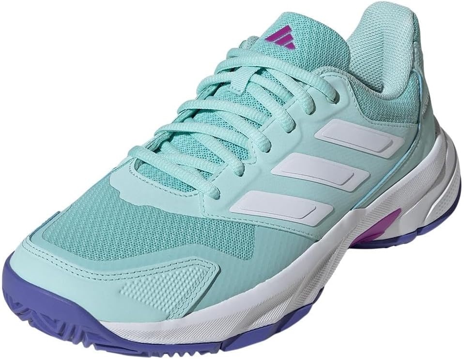 image:imageadidas Womens Courtjam Control 3 Tennis Sneakers Shoes White Tennis ShoesSemi Flash AquaWhiteCobalt Blue