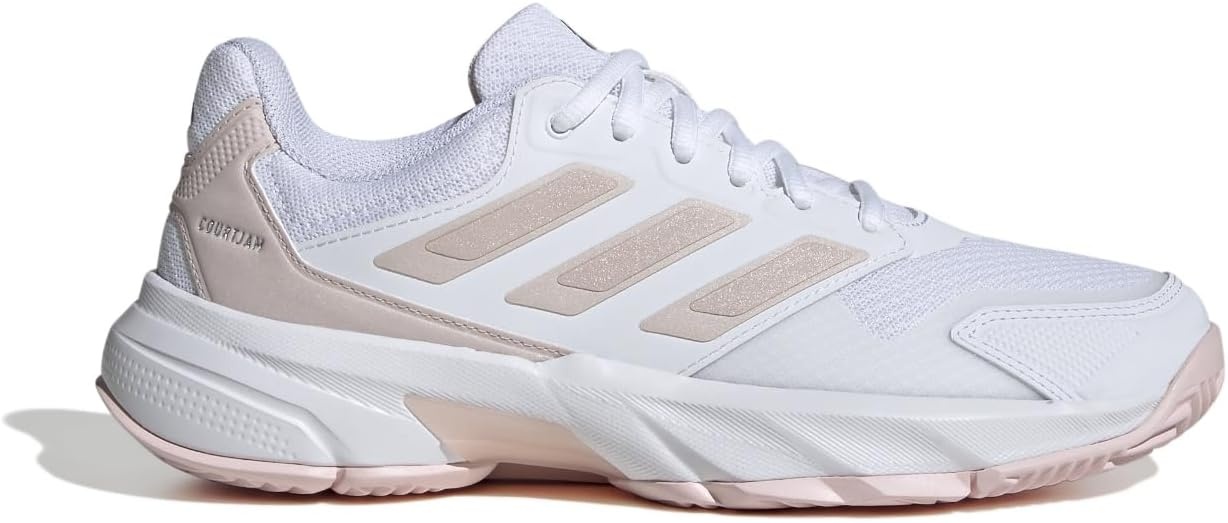 image:imageadidas Womens Courtjam Control 3 Tennis Sneakers Shoes White Tennis ShoesWhiteSandy Pink MetSandy Pink