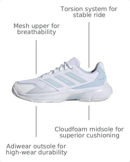 image:imageadidas Womens Courtjam Control 3 Tennis Sneakers Shoes White Tennis ShoesWhiteSilver Metallic
