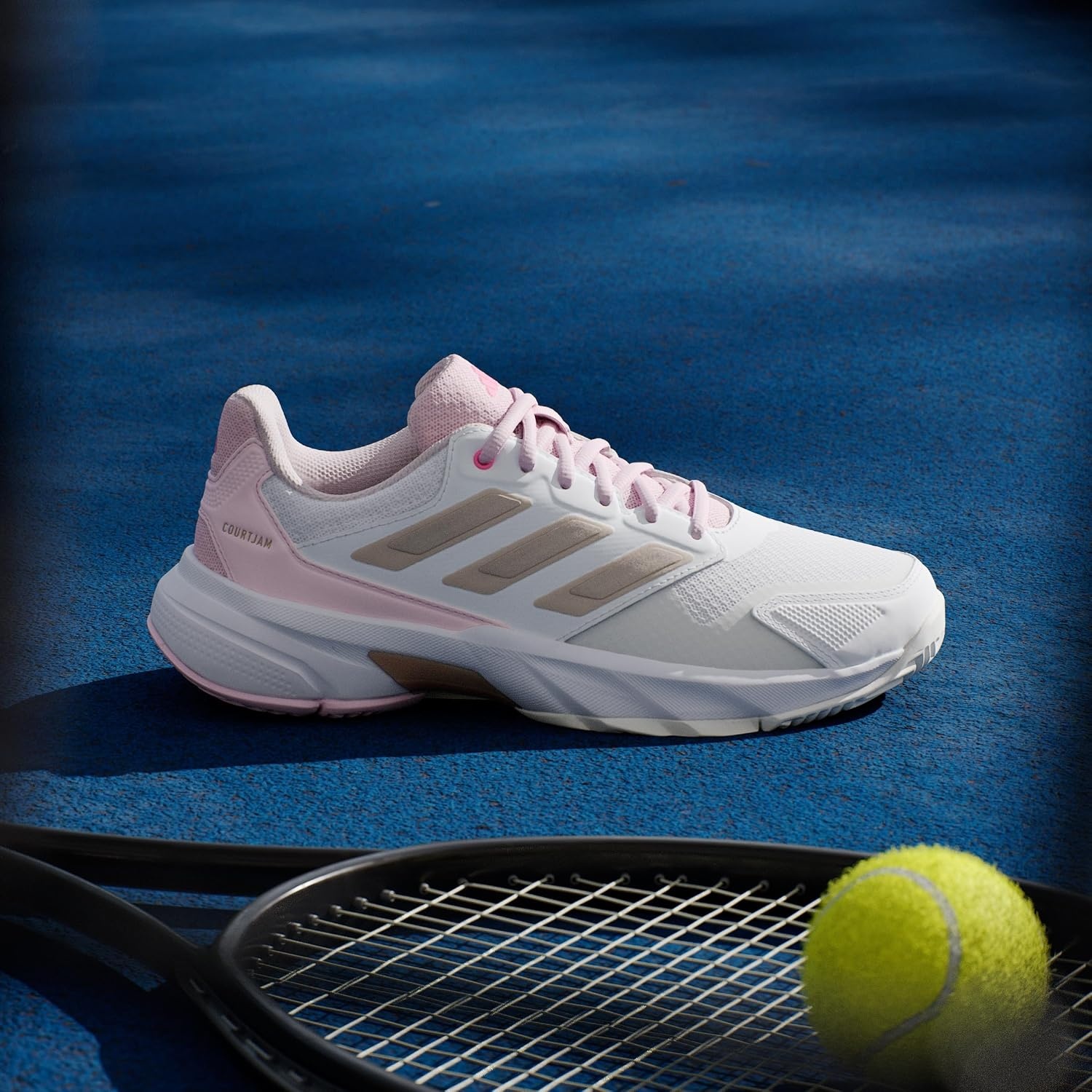 image:imageadidas Womens Courtjam Control 3 Tennis Sneakers Shoes White Tennis ShoesWhiteSilver MetallicLucid Pink