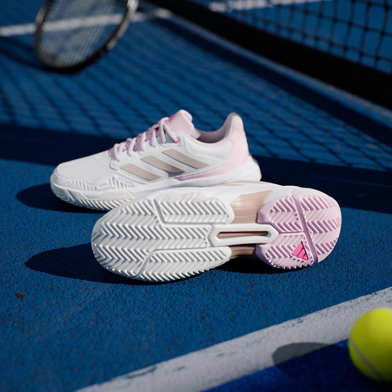 image:imageadidas Womens Courtjam Control 3 Tennis Sneakers Shoes White Tennis ShoesWhiteSilver MetallicLucid Pink