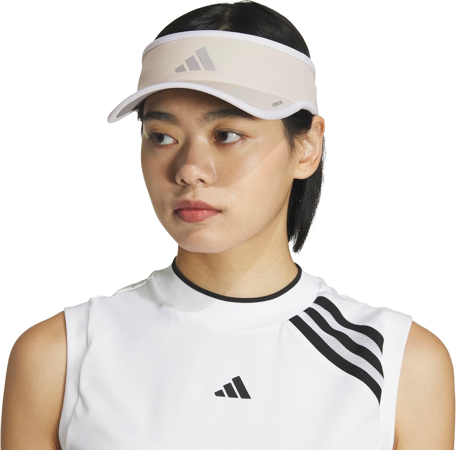 image:imageadidas Womens Superlite Visor OpenTop Design Adjustable Fit Perforated Build HookandLoop Closure AllDay Sun ComfortAlumina BeigeSilver MetallicWhite3