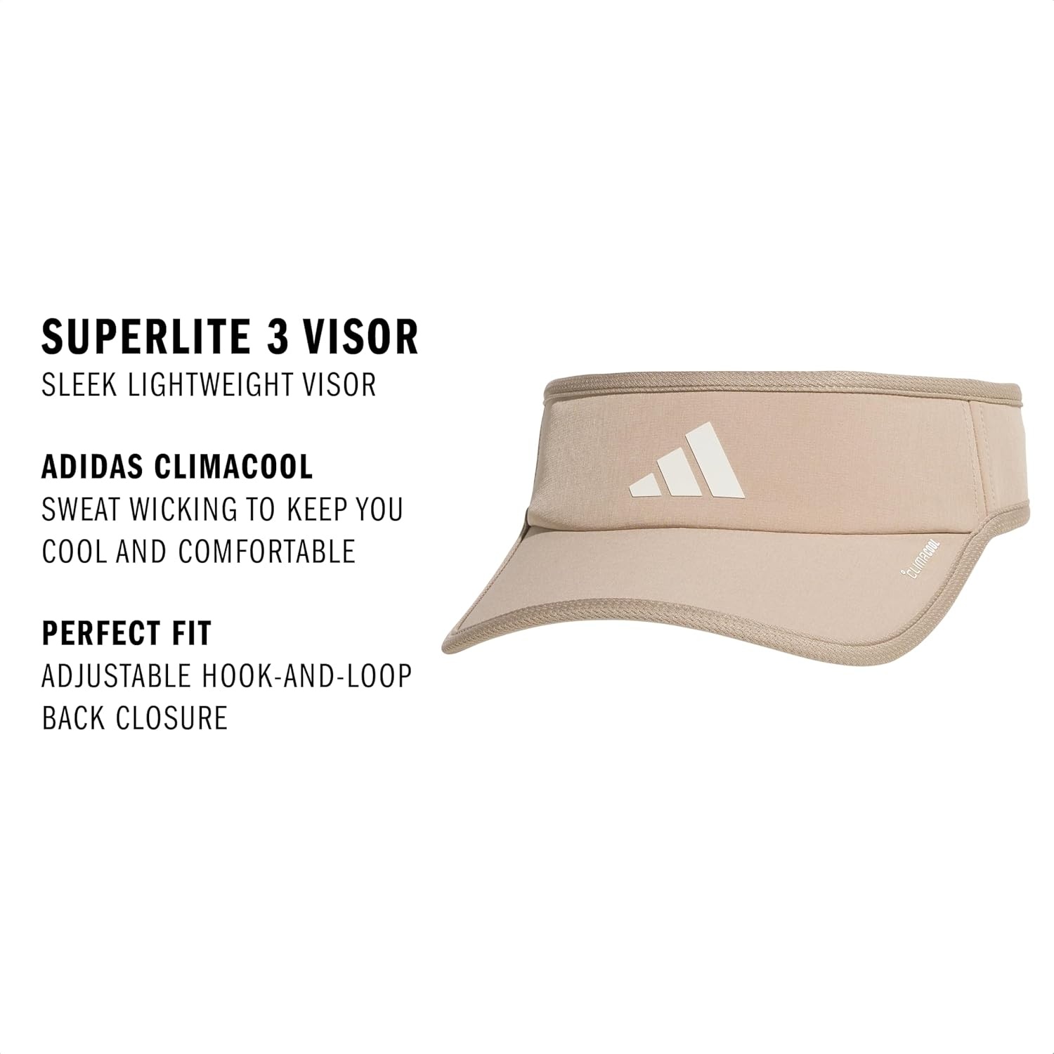 image:imageadidas Womens Superlite Visor OpenTop Design Adjustable Fit Perforated Build HookandLoop Closure AllDay Sun ComfortChalky BrownWhite3