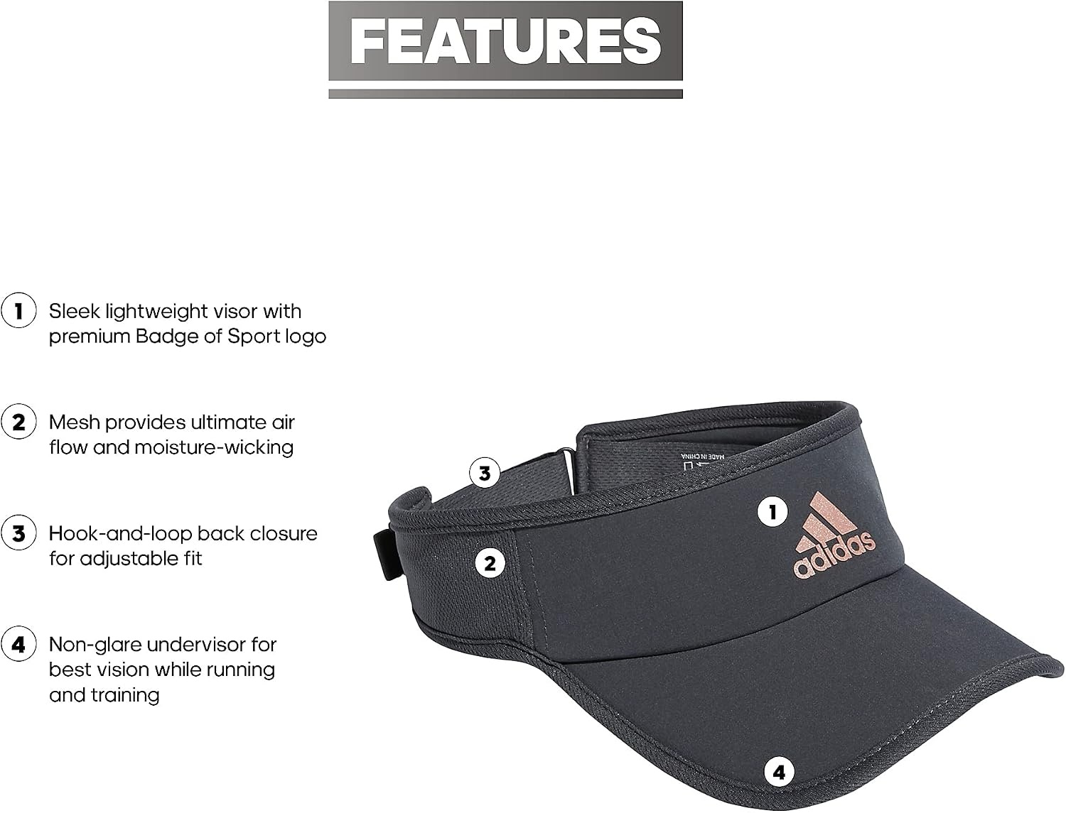image:imageadidas Womens Superlite Visor OpenTop Design Adjustable Fit Perforated Build HookandLoop Closure AllDay Sun ComfortGrey SixRose Gold2