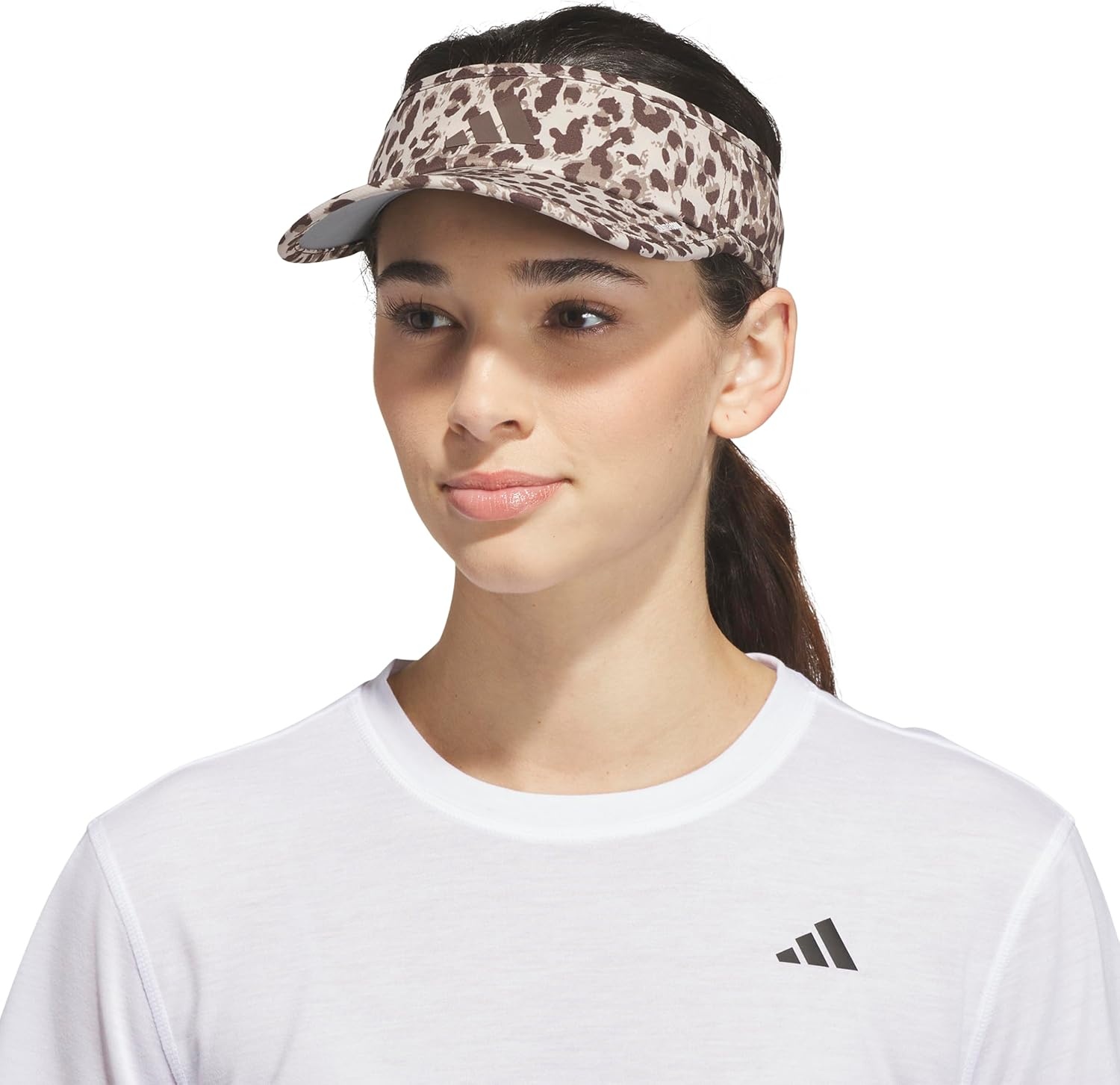 image:imageadidas Womens Superlite Visor OpenTop Design Adjustable Fit Perforated Build HookandLoop Closure AllDay Sun ComfortLeopard Crystal Linendark BrownDark Brown3