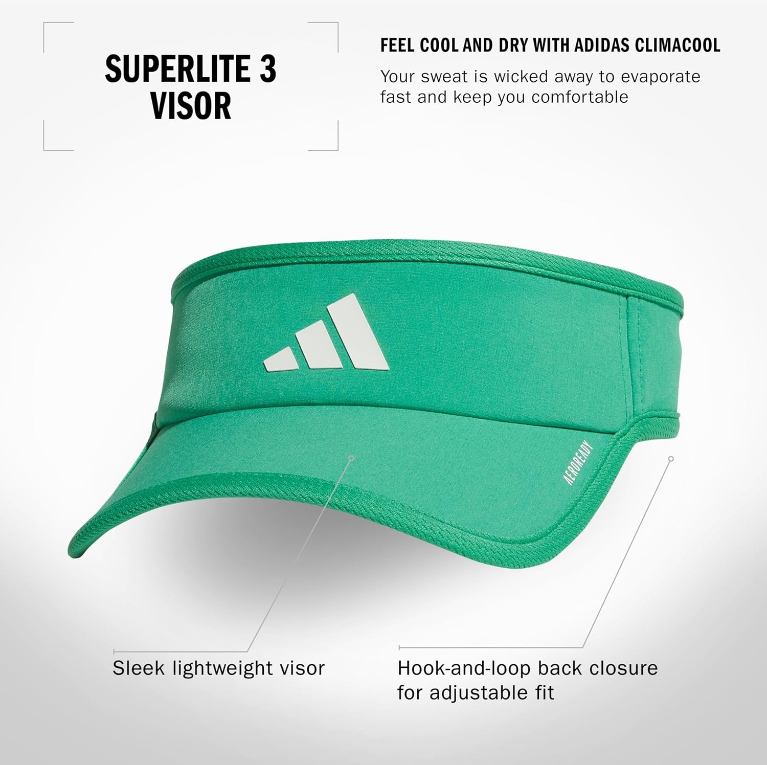 image:imageadidas Womens Superlite Visor OpenTop Design Adjustable Fit Perforated Build HookandLoop Closure AllDay Sun ComfortSemi Court GreenWhite3