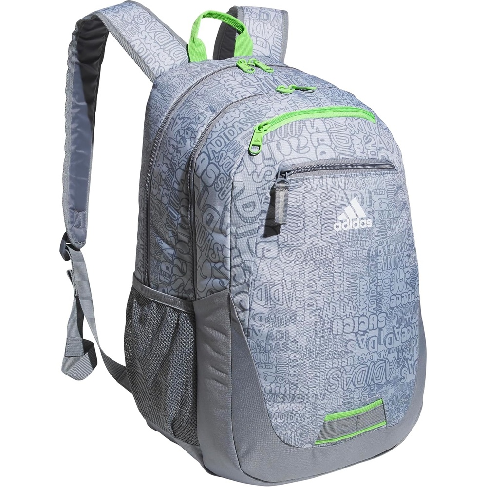 image:imageadidas Foundation Backpack 38LAdi Font Madness Stone GreyLucid Lime Green