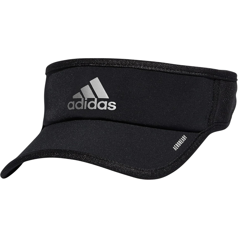 image:imageadidas Mens Superlite Visor OpenTop Design MoistureWicking Sweatband Adjustable Fit 3Stripes Side Detail DialIn Your Fit AllDay Sun ComfortBlackSilver Reflective2