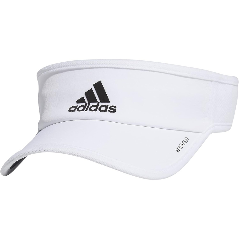 image:imageadidas Mens Superlite Visor OpenTop Design MoistureWicking Sweatband Adjustable Fit 3Stripes Side Detail DialIn Your Fit AllDay Sun ComfortWhiteBlack Reflective2