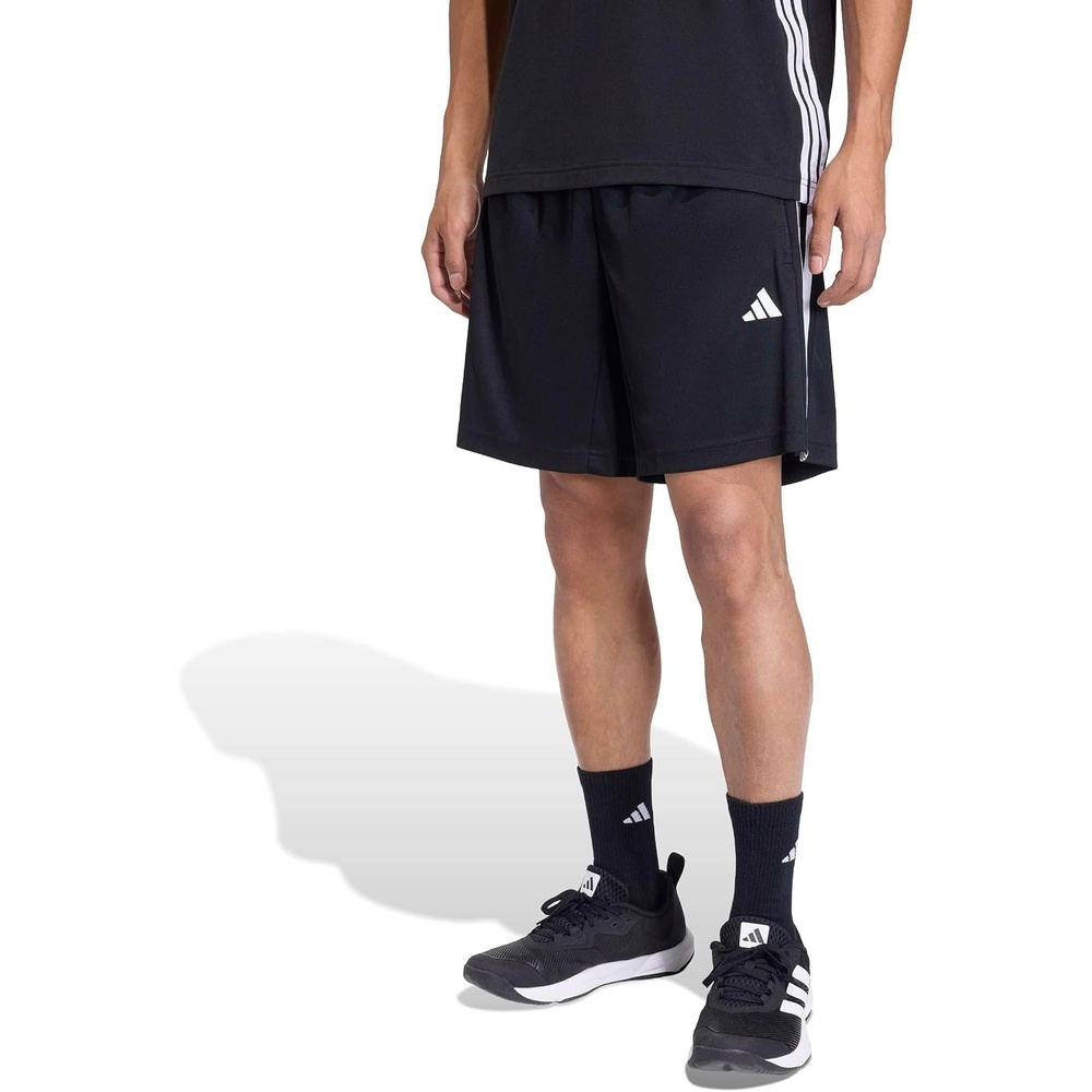 image:imageadidas Mens Workout Essentials Base 3Stripes Pique Short 9Inch Casual Bottoms Casual  BlackBlackWhite